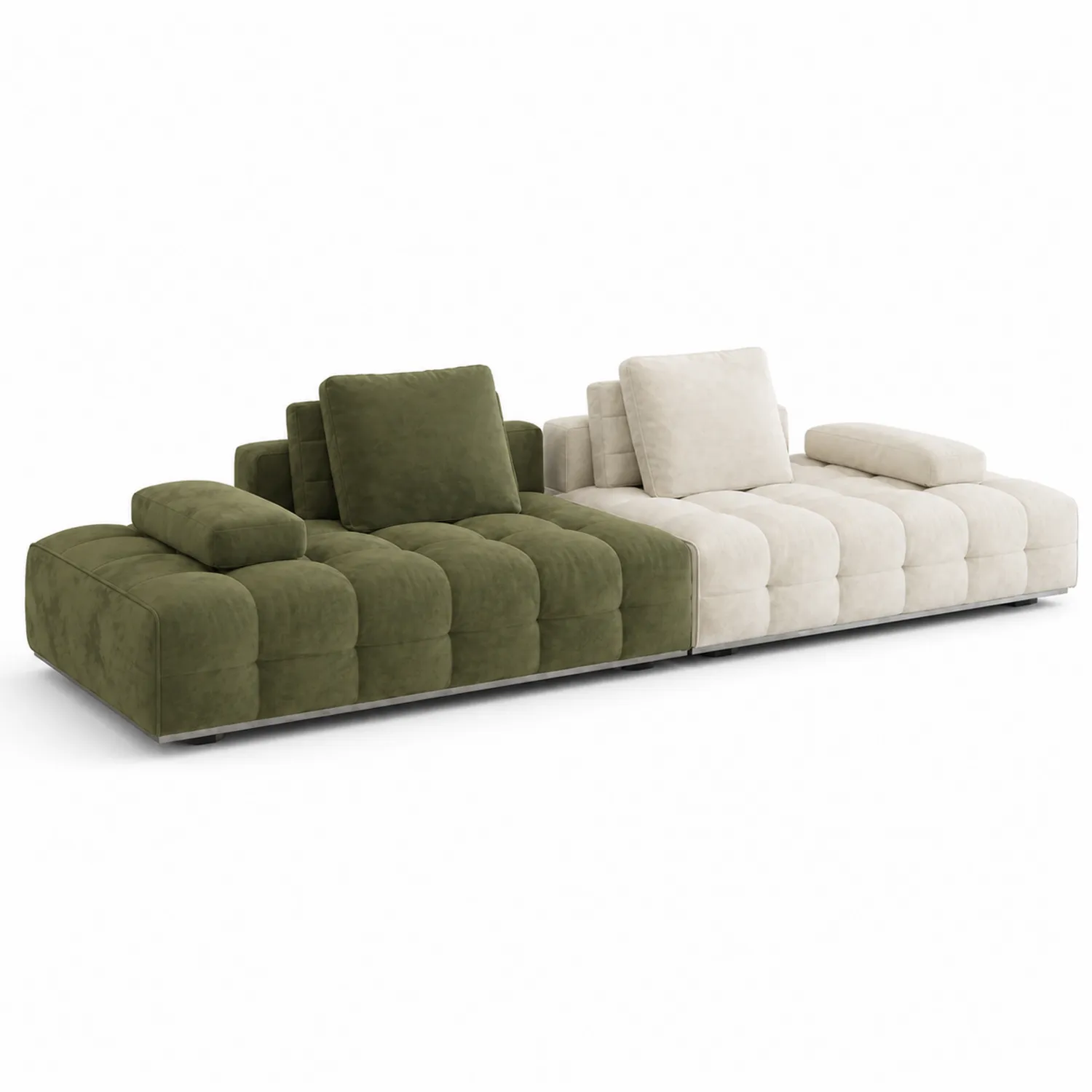 Canapé modulable en tissu avec coussins amovibles en vert et beige