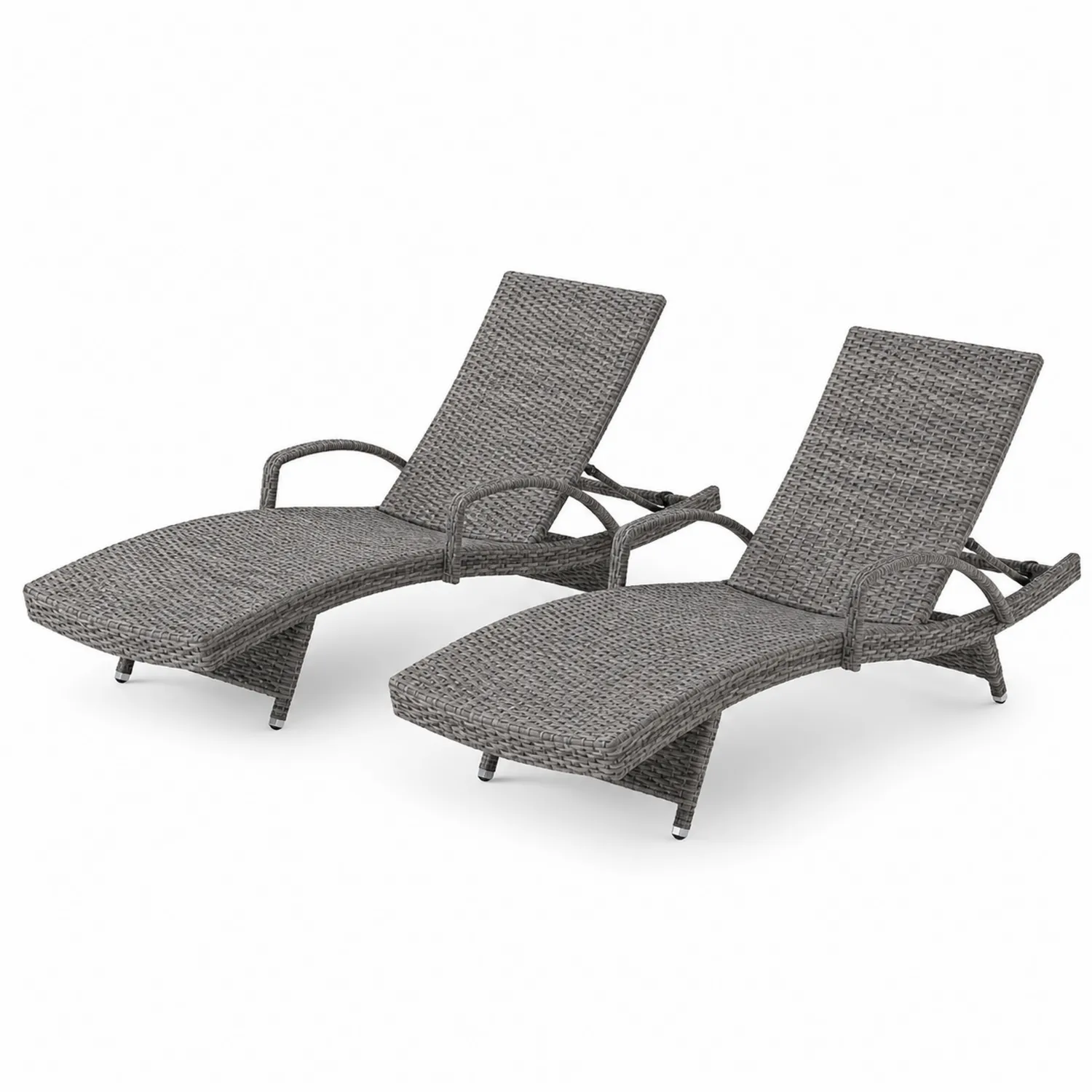 Lot de 2 chaises longues en rotin synthétique avec cadre en aluminium