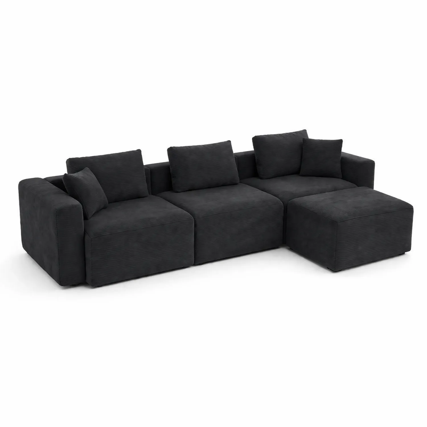 Canapé modulaire 4 places en tissu côtelé avec repose-pieds