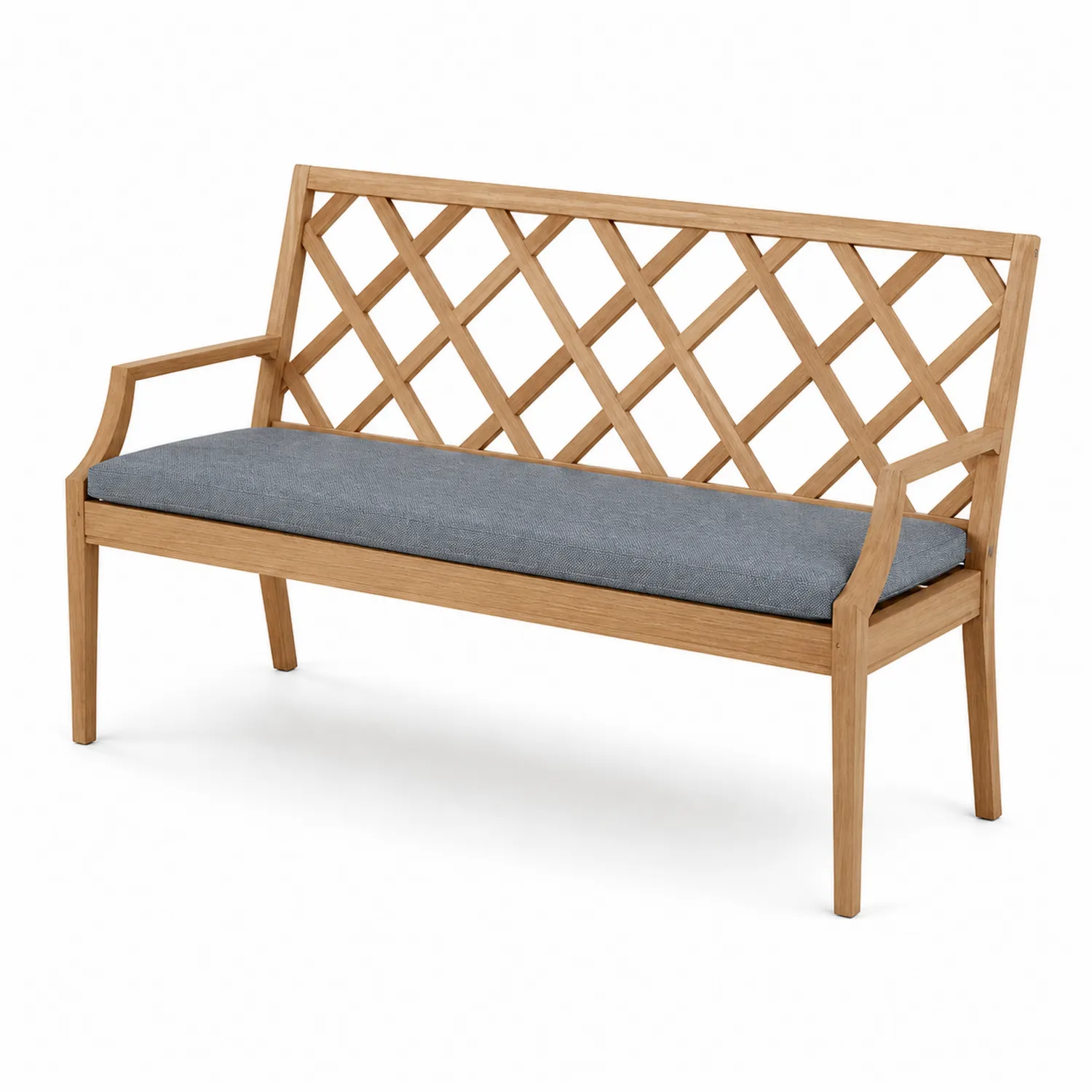 Banc en teck avec coussin en polyester gris 150 cm