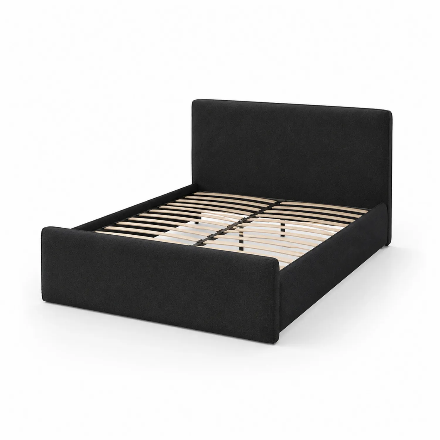 Lit double en tissu et bois 140x200 cm Noir