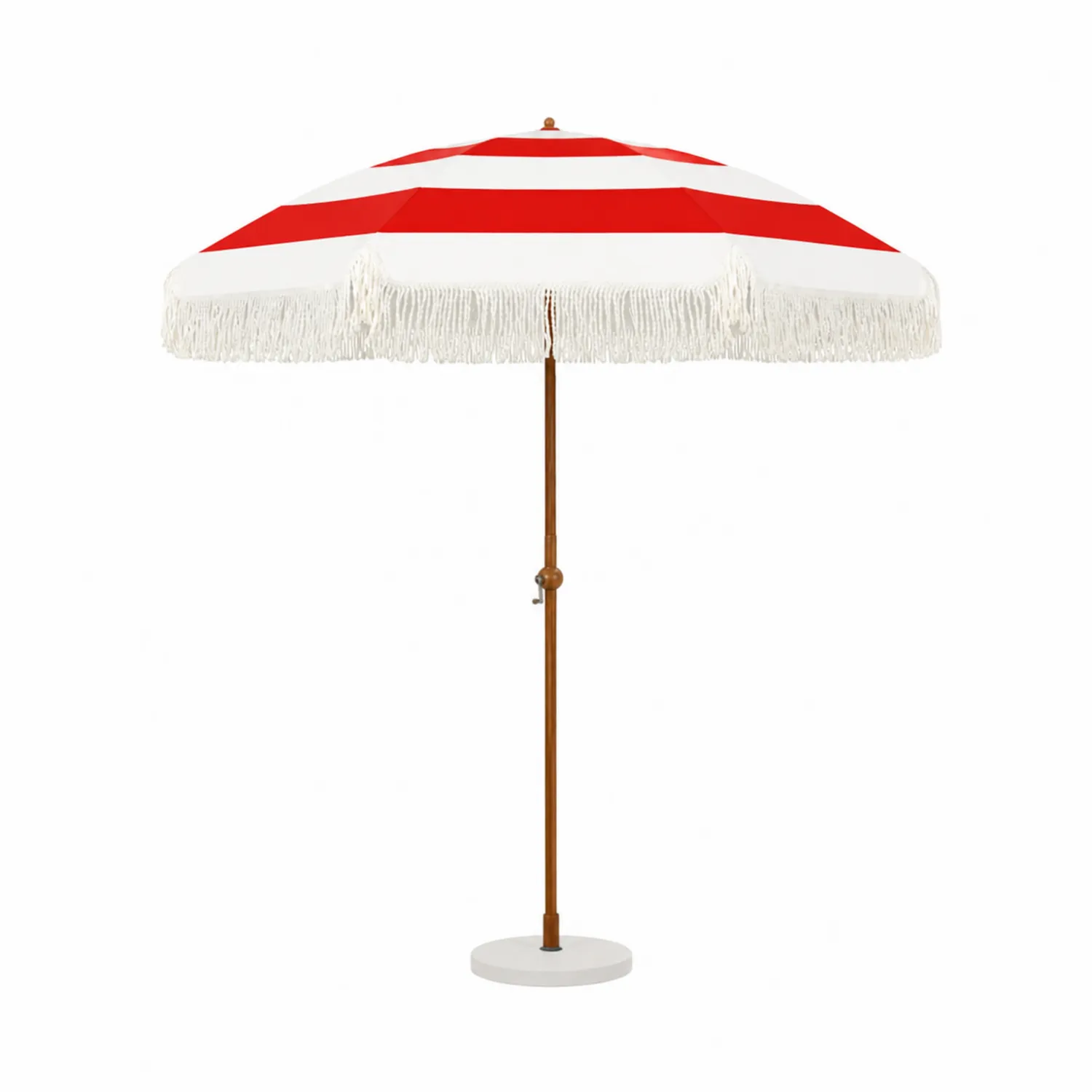 Parasol de terrasse en bois à rayures rouges et blanches
