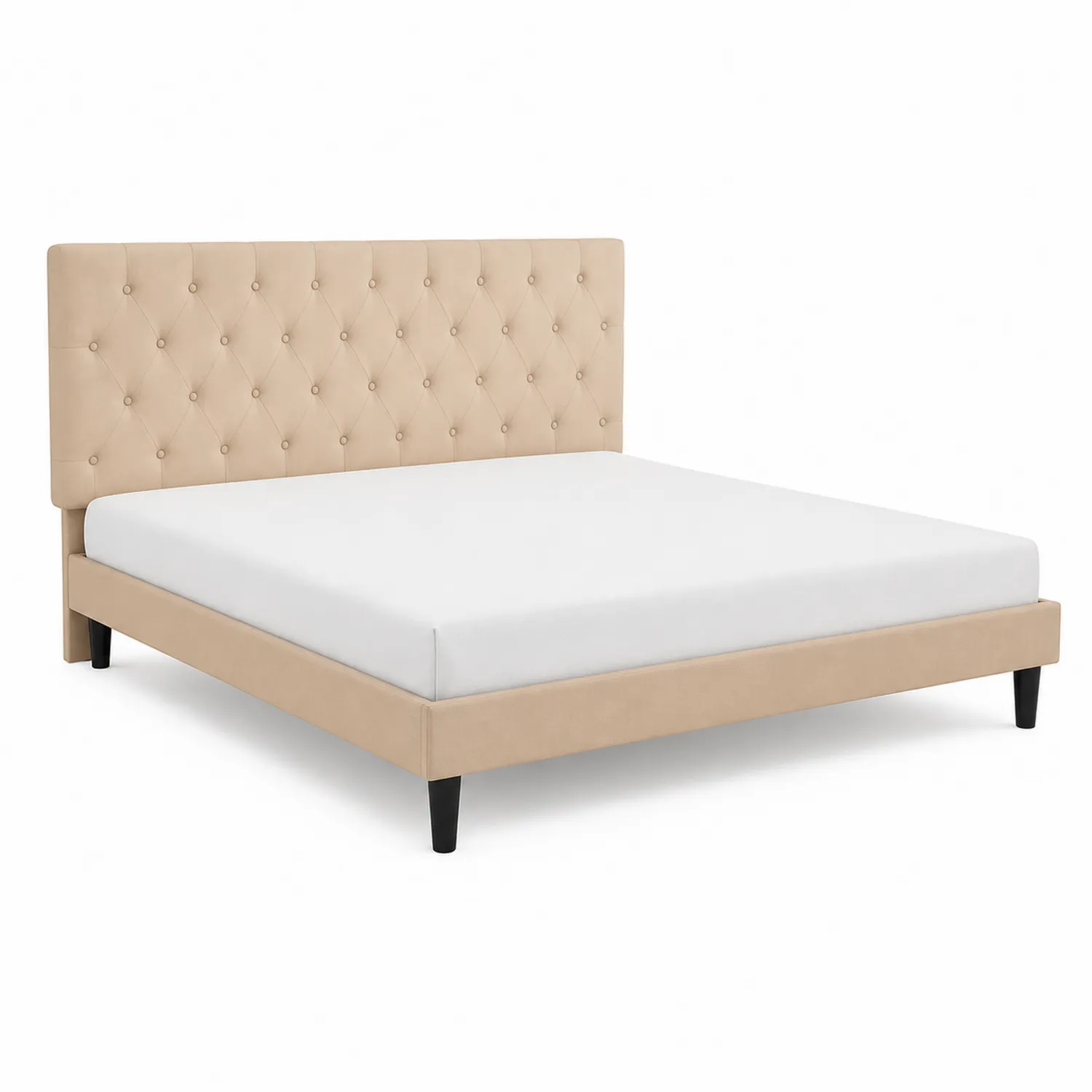 Lit double en tissu Beige 160x200 cm avec tête de lit capitonnée