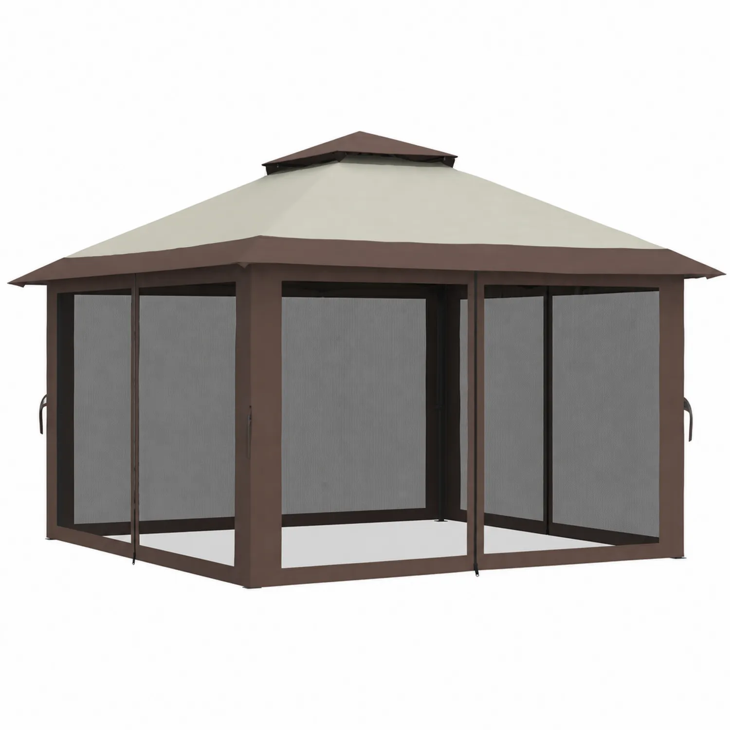 Pavillon en Métal et Tissu avec Moustiquaire Marron et Beige 4x3m