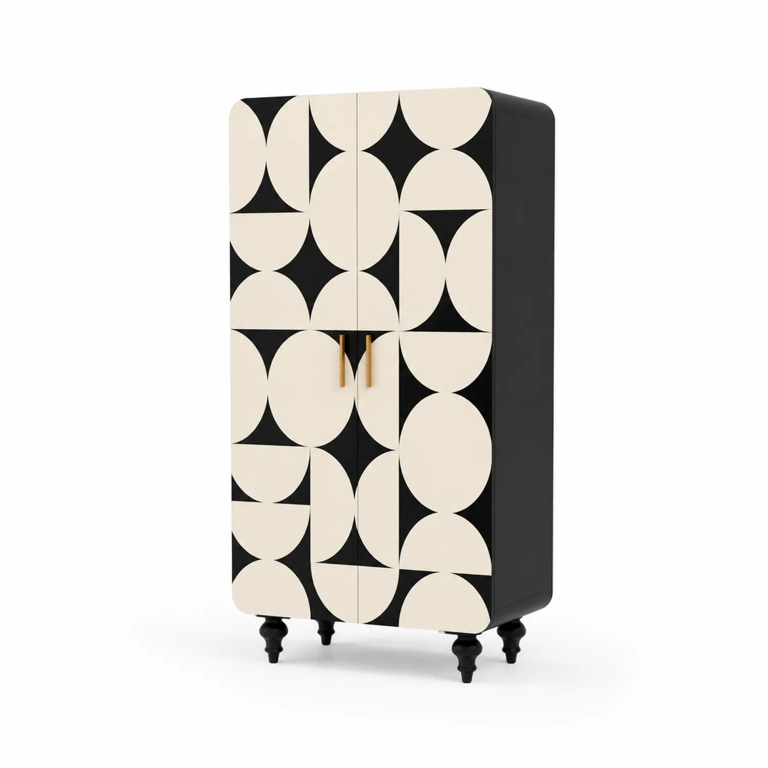Armoire en Bois avec Motif Géométrique en Noir et Blanc 180cm