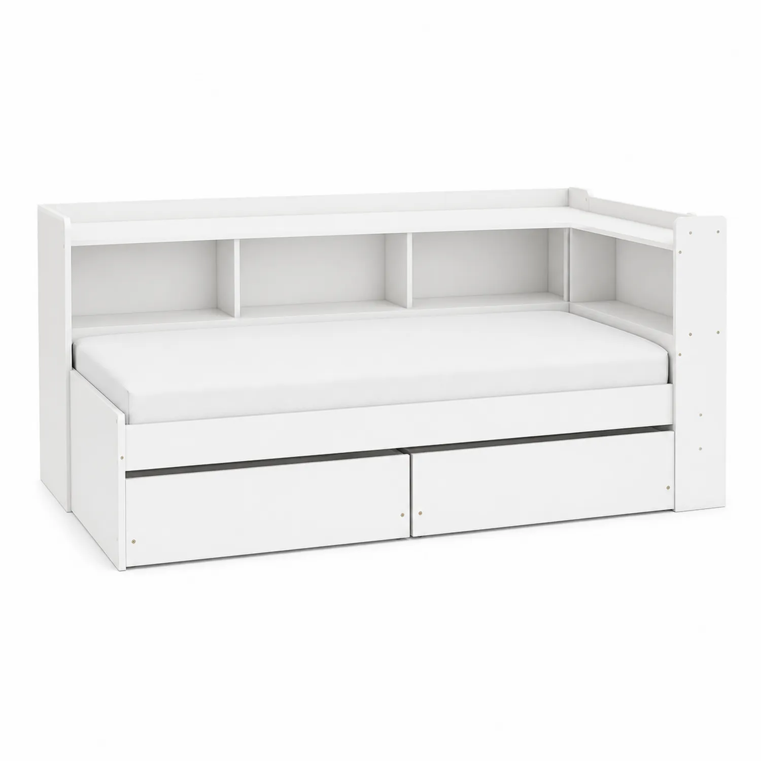 Banquette Lit en Bois avec Rangement et Matelas Blanc