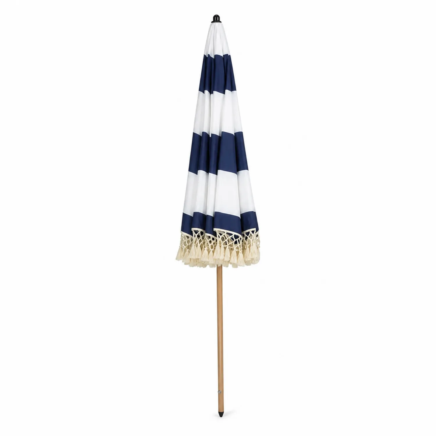 Parasol rayé en polyester Bleu et Blanc avec mât en bois 220 cm