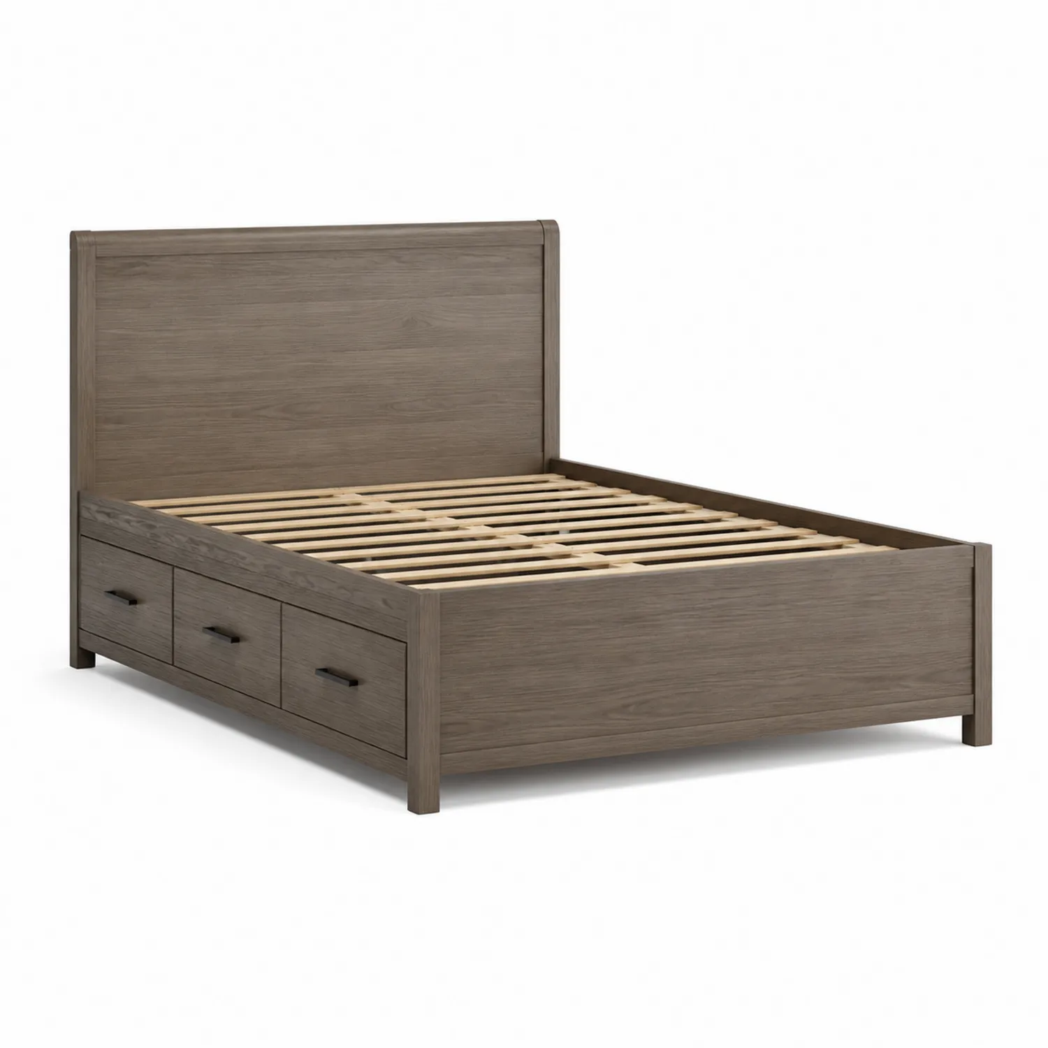 Lit en bois avec rangement 3 tiroirs 140x200 cm Chêne Marron