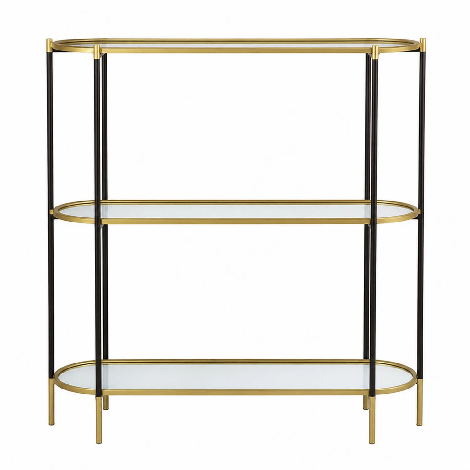 Console ovale en métal et verre noir/doré