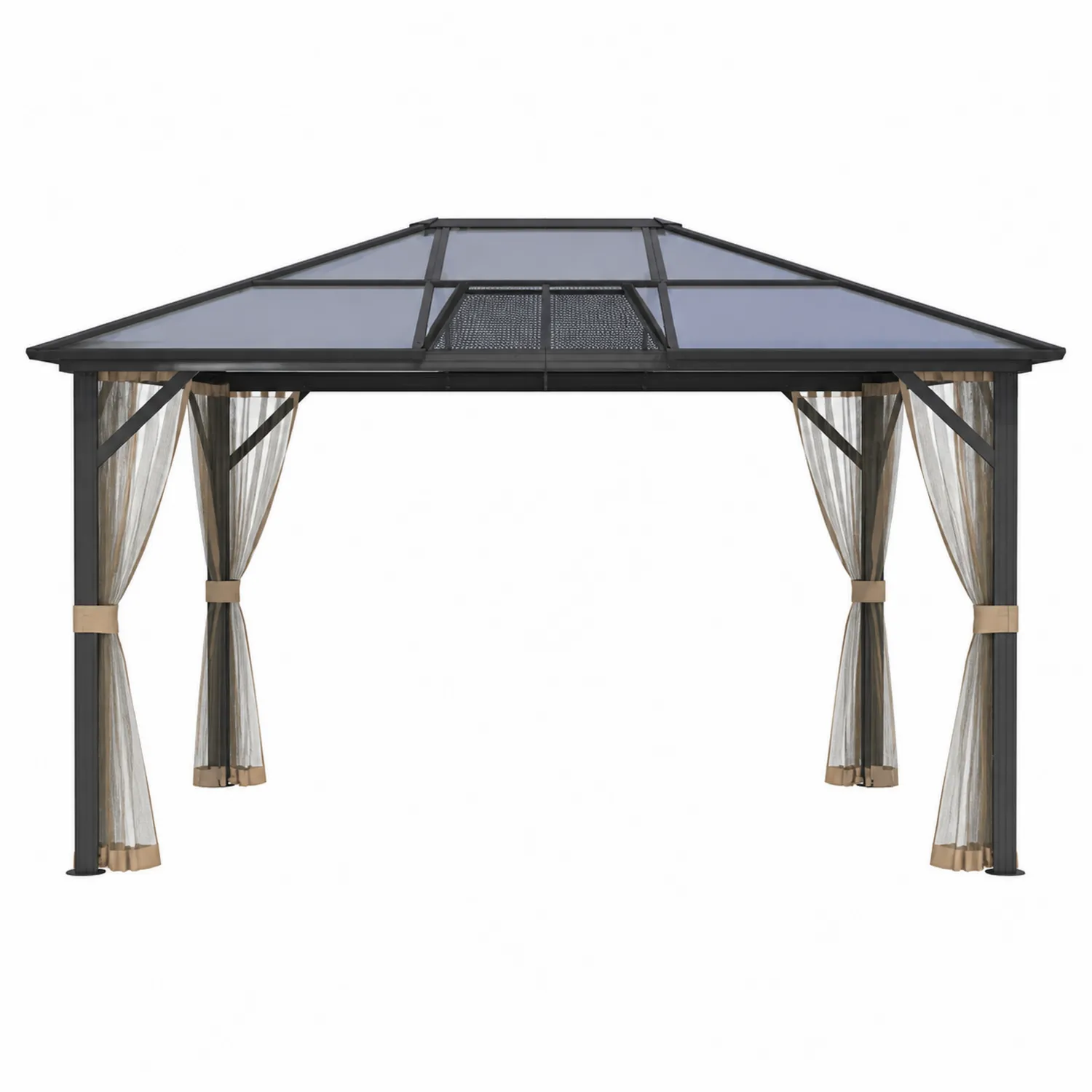 Pavillon de jardin en aluminium avec toit en polycarbonate et rideaux