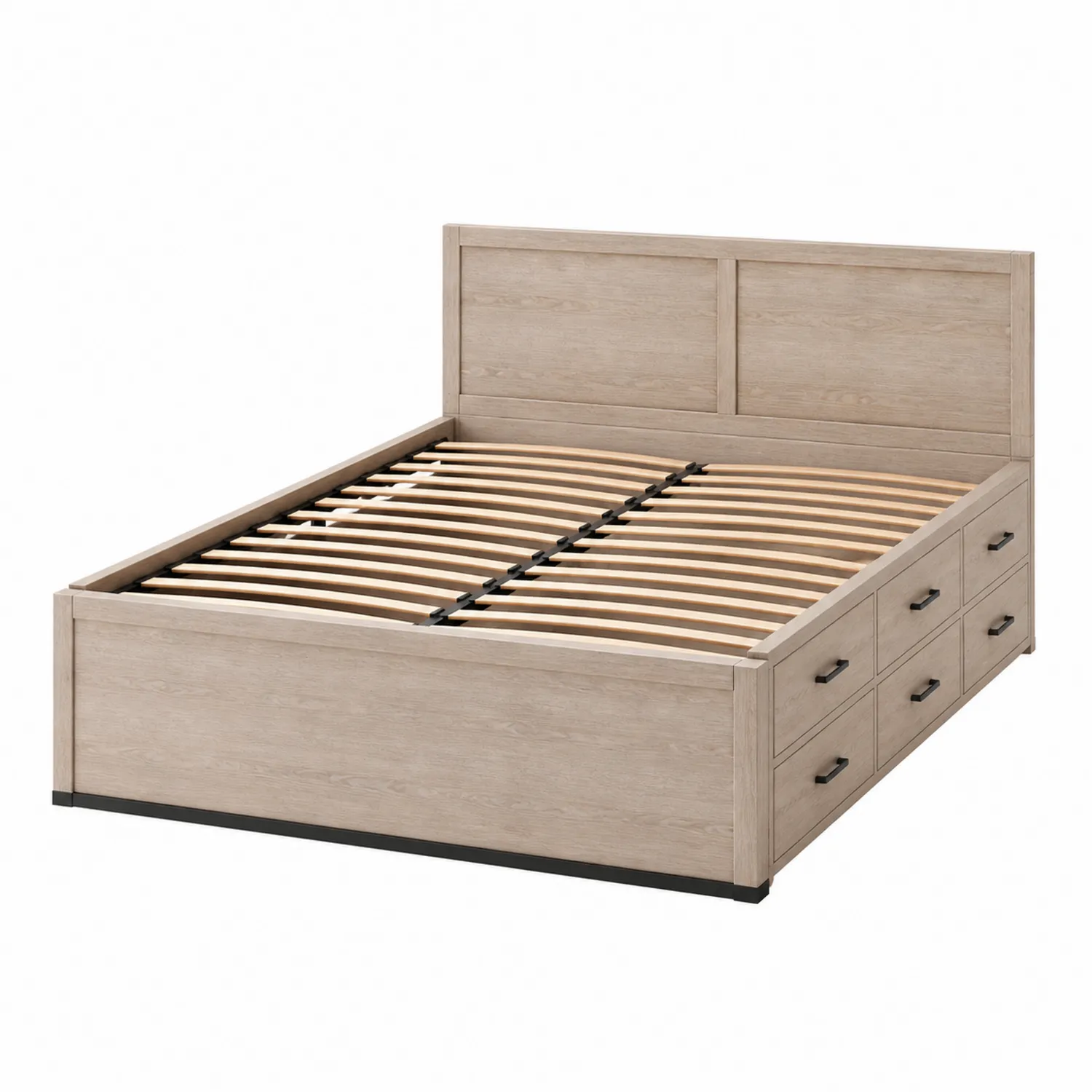 Lit double en bois avec tiroirs de rangement 160x200 cm Beige