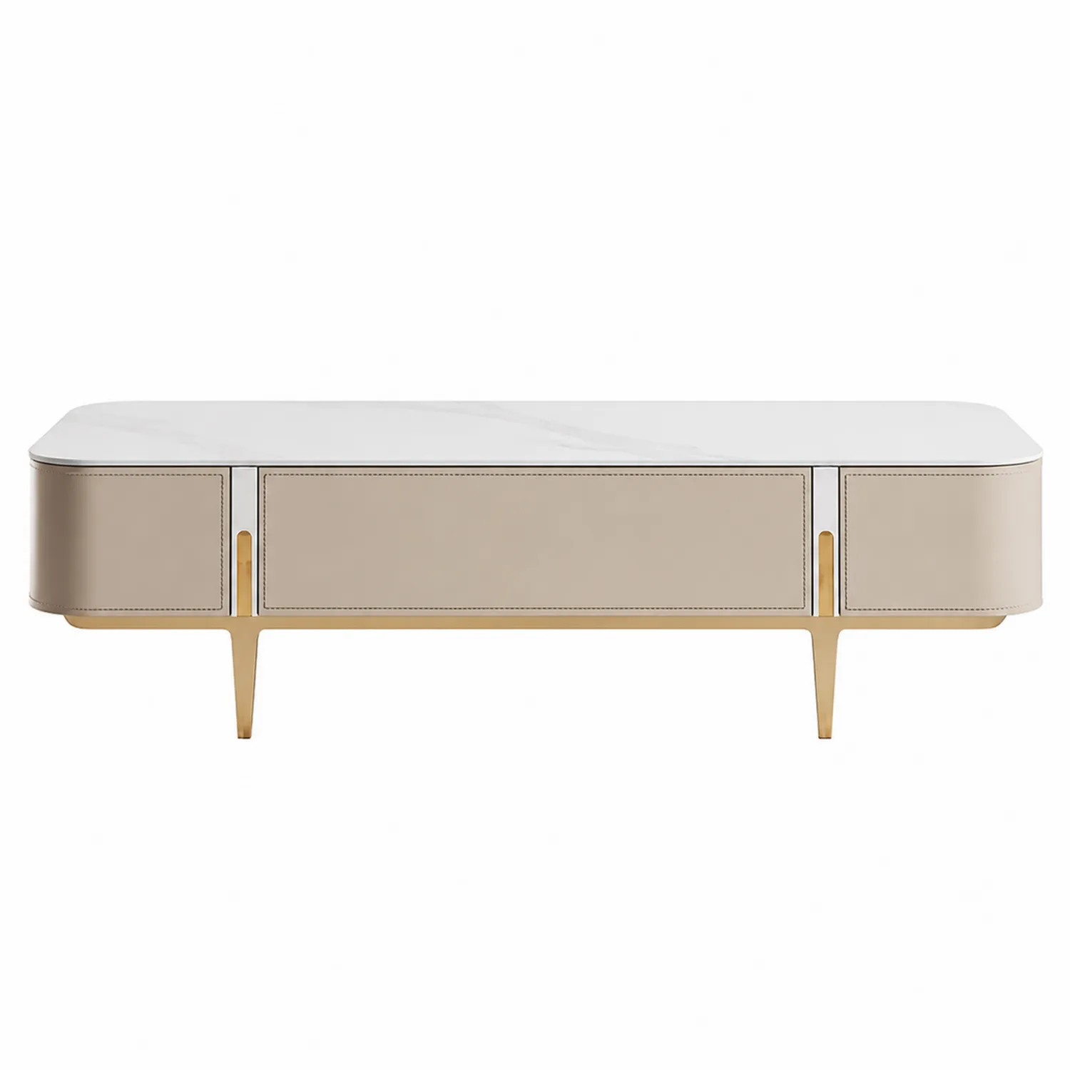 Table basse en marbre blanc et bois avec pieds en acier doré