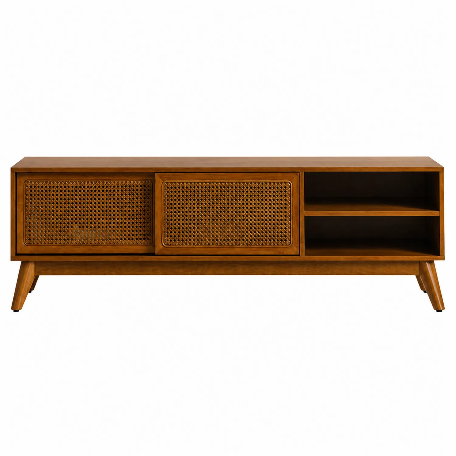 Meuble TV en bois et rotin Marron 150x40x50 cm