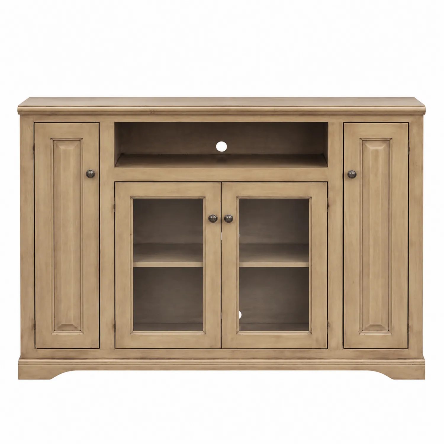 Meuble TV en bois naturel avec portes en verre