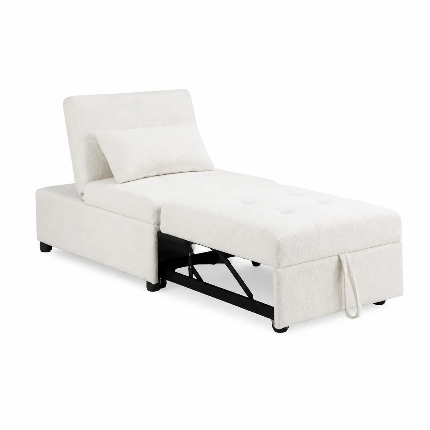 Chaise Longue Convertible en Lit avec Lin Blanc et Structure Métallique