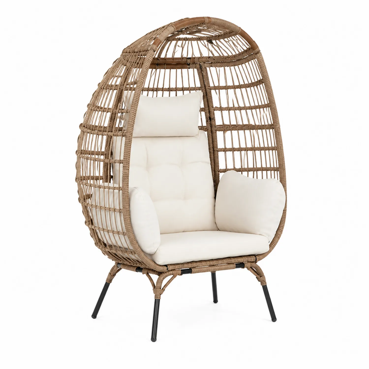 Fauteuil en rotin avec coussins en polyester Beige