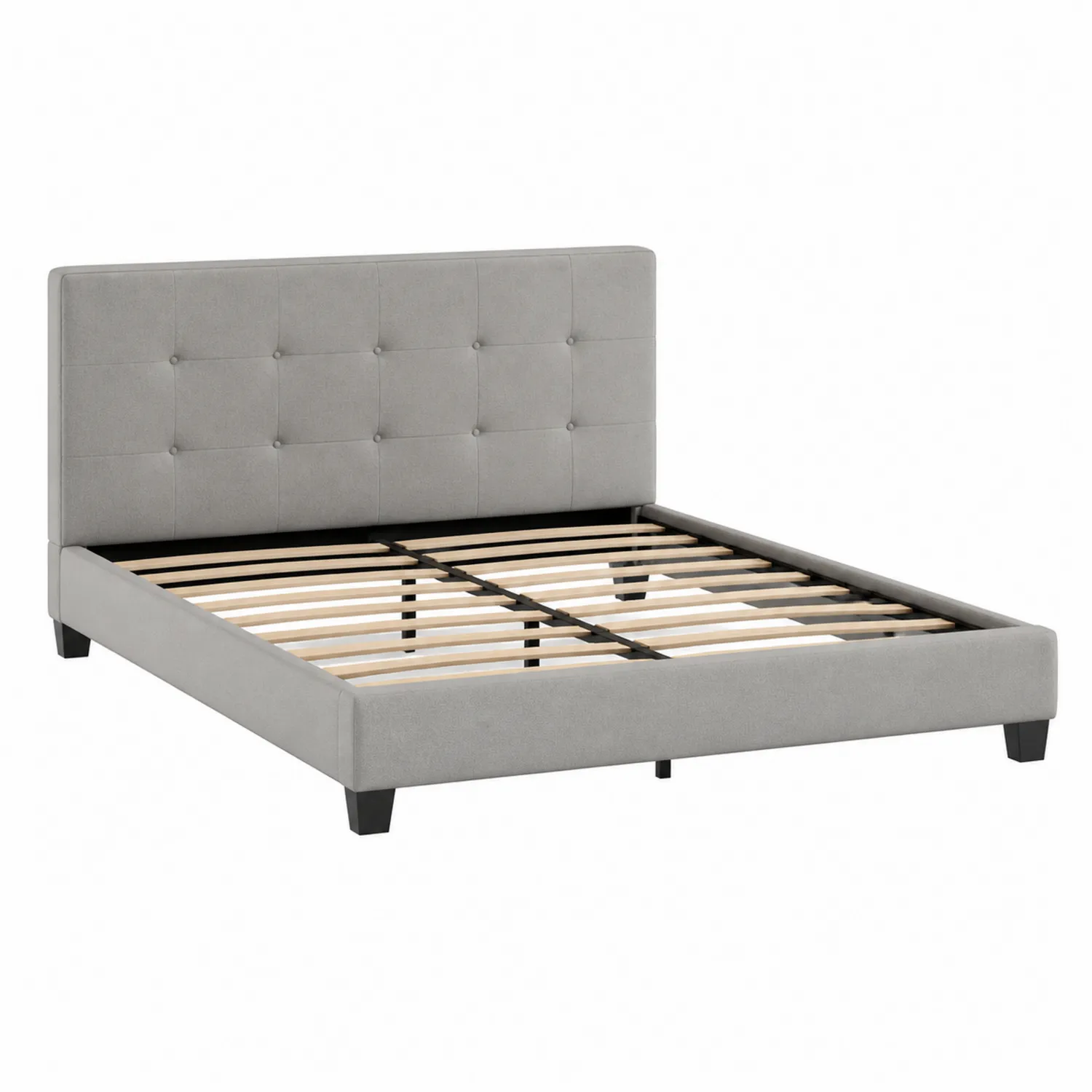 Lit double en bois et polyester avec sommier à lattes 160x200 cm Gris