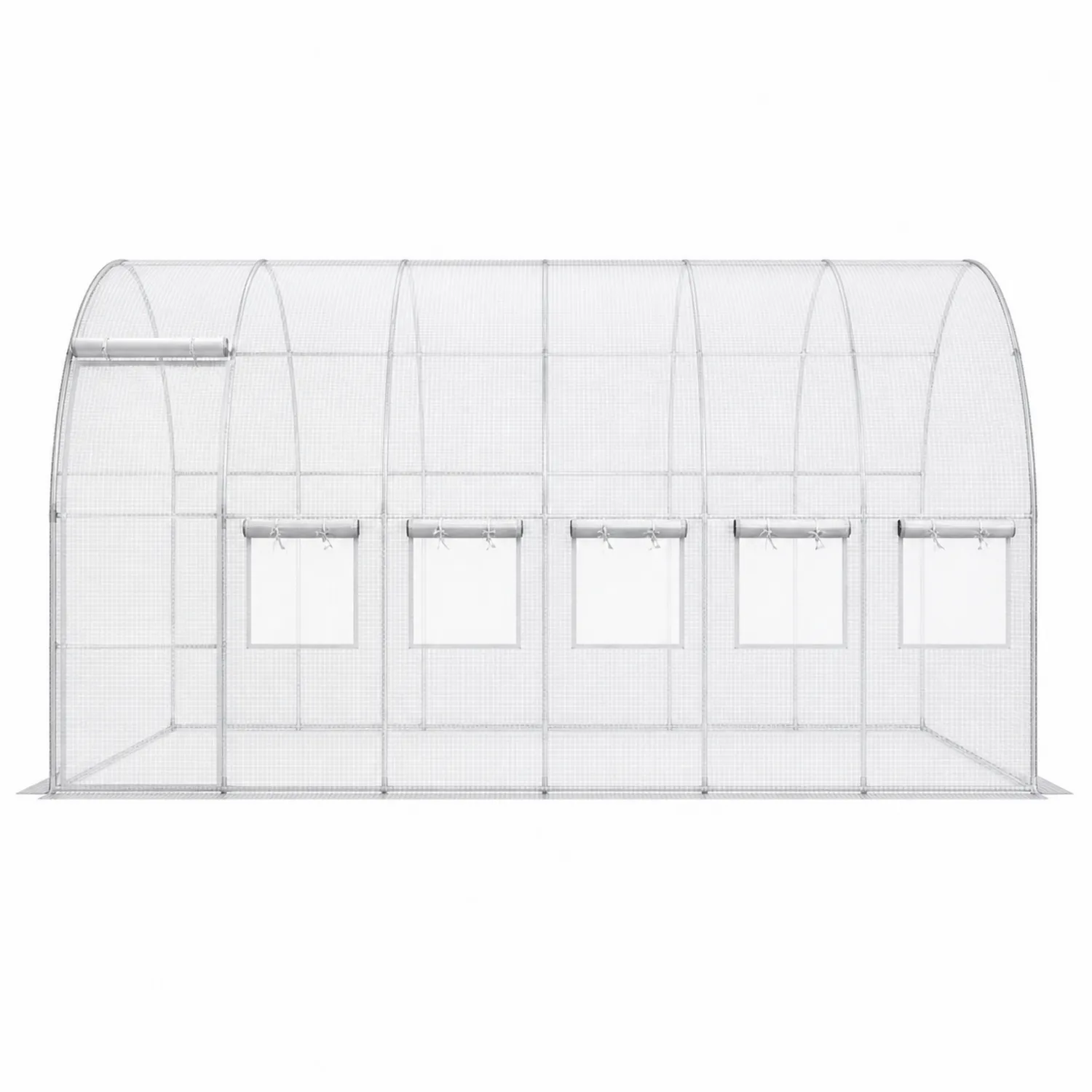 Serre tunnel de jardin en acier et PVC avec fenêtres