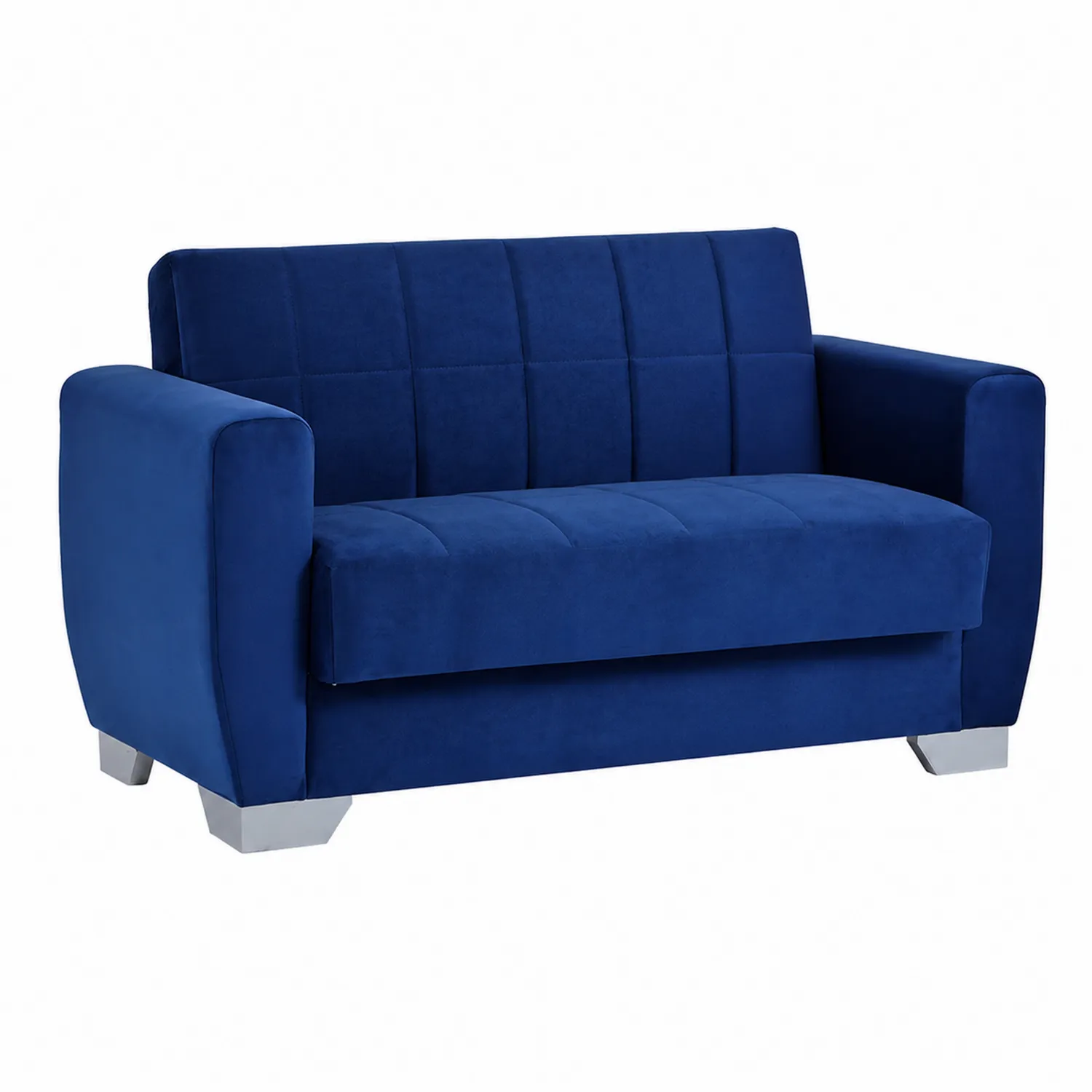 Canapé 2 places en velours bleu avec pieds en métal