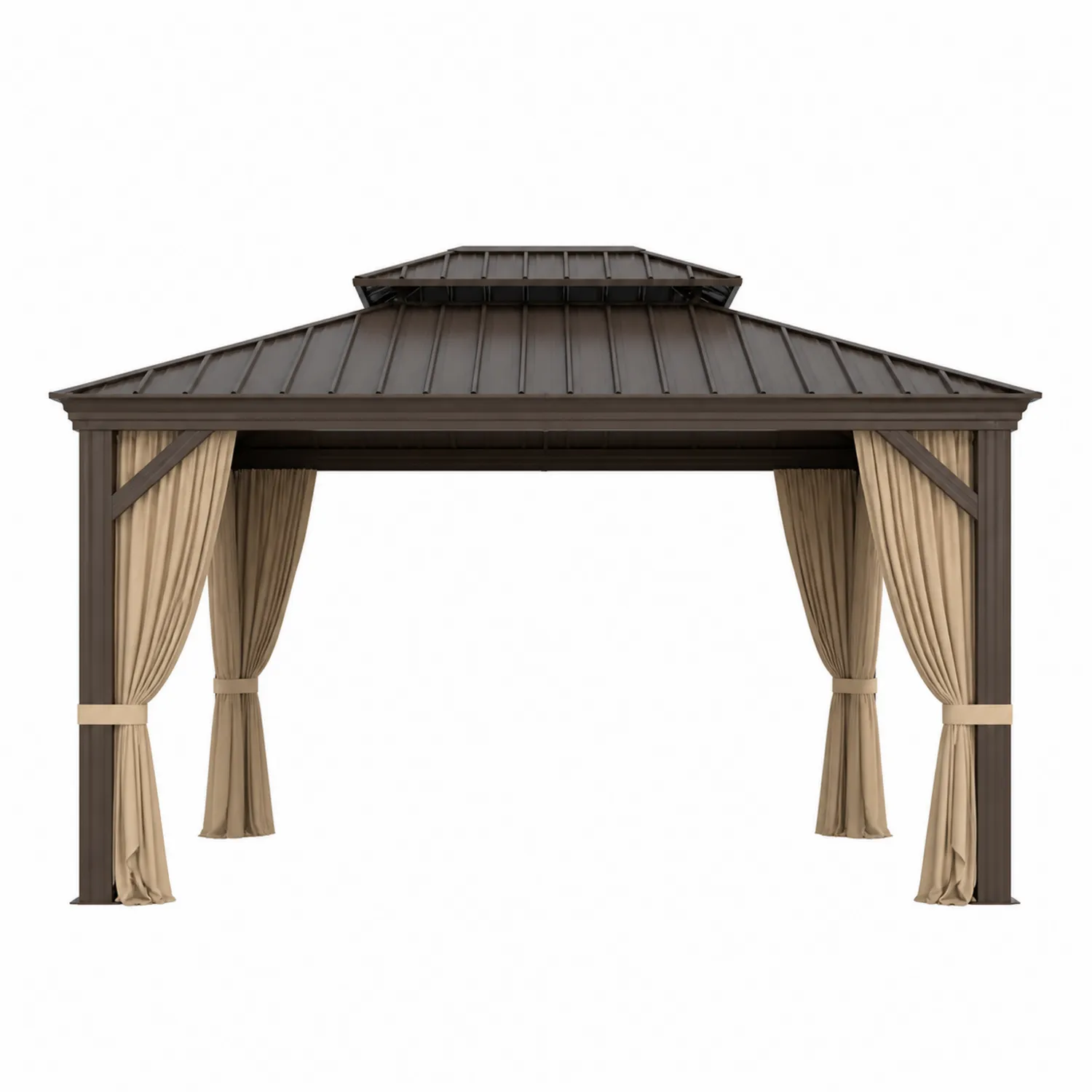 Pavillon de Jardin en Métal avec Rideaux en Polyester Beige