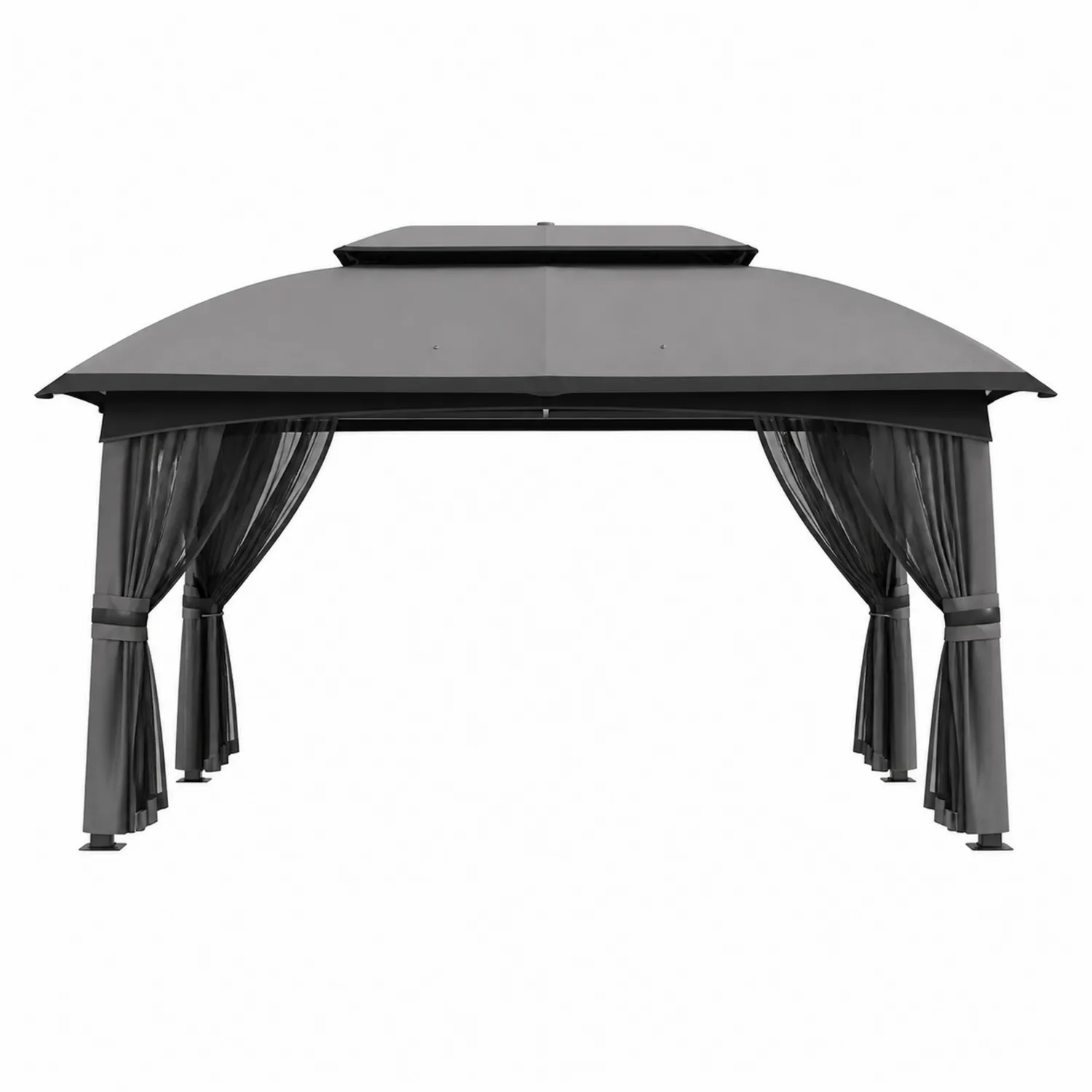 Pavillon de jardin en métal avec toit en acier et rideaux en polyester