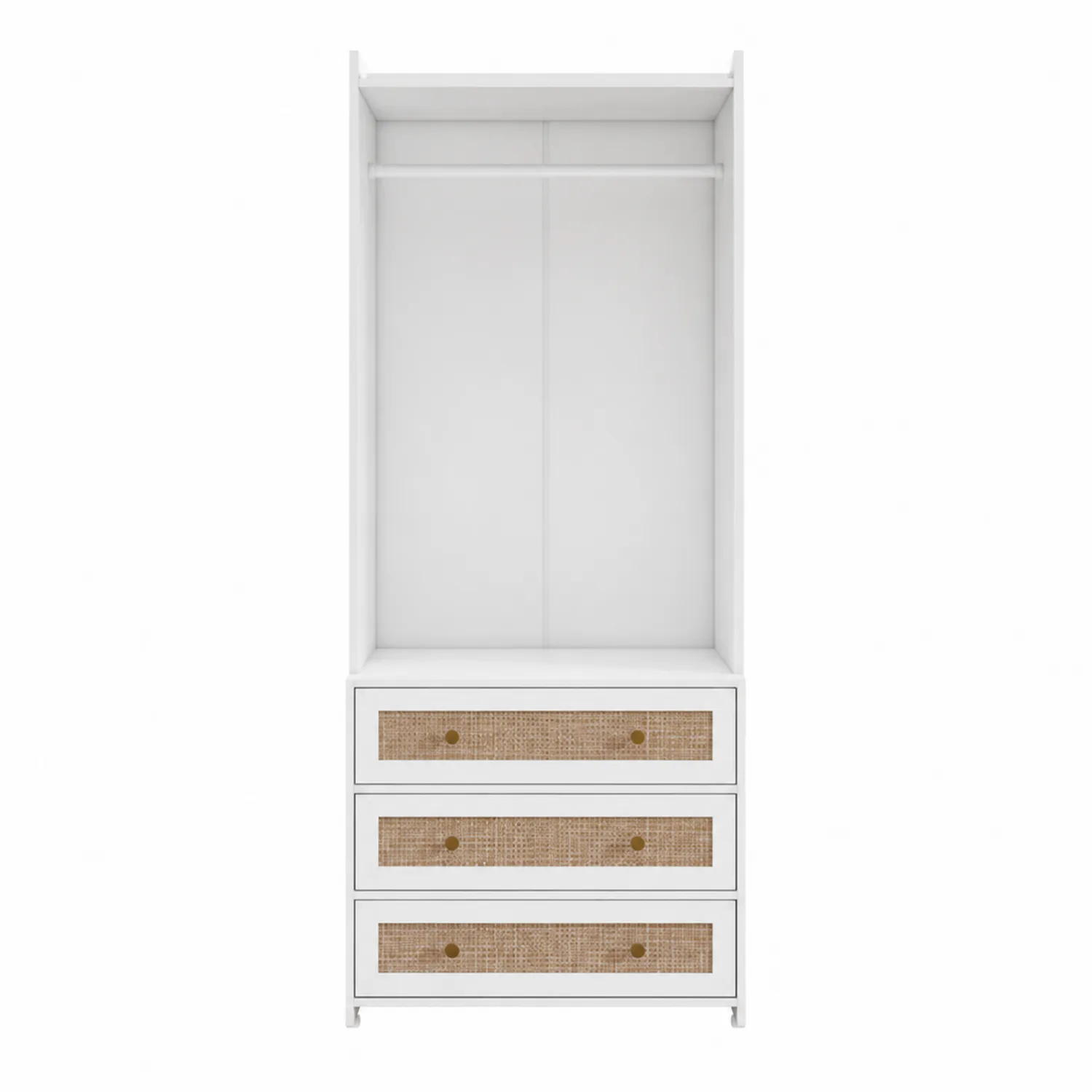 Armoire en Bois Blanc avec Tiroirs en Rotin