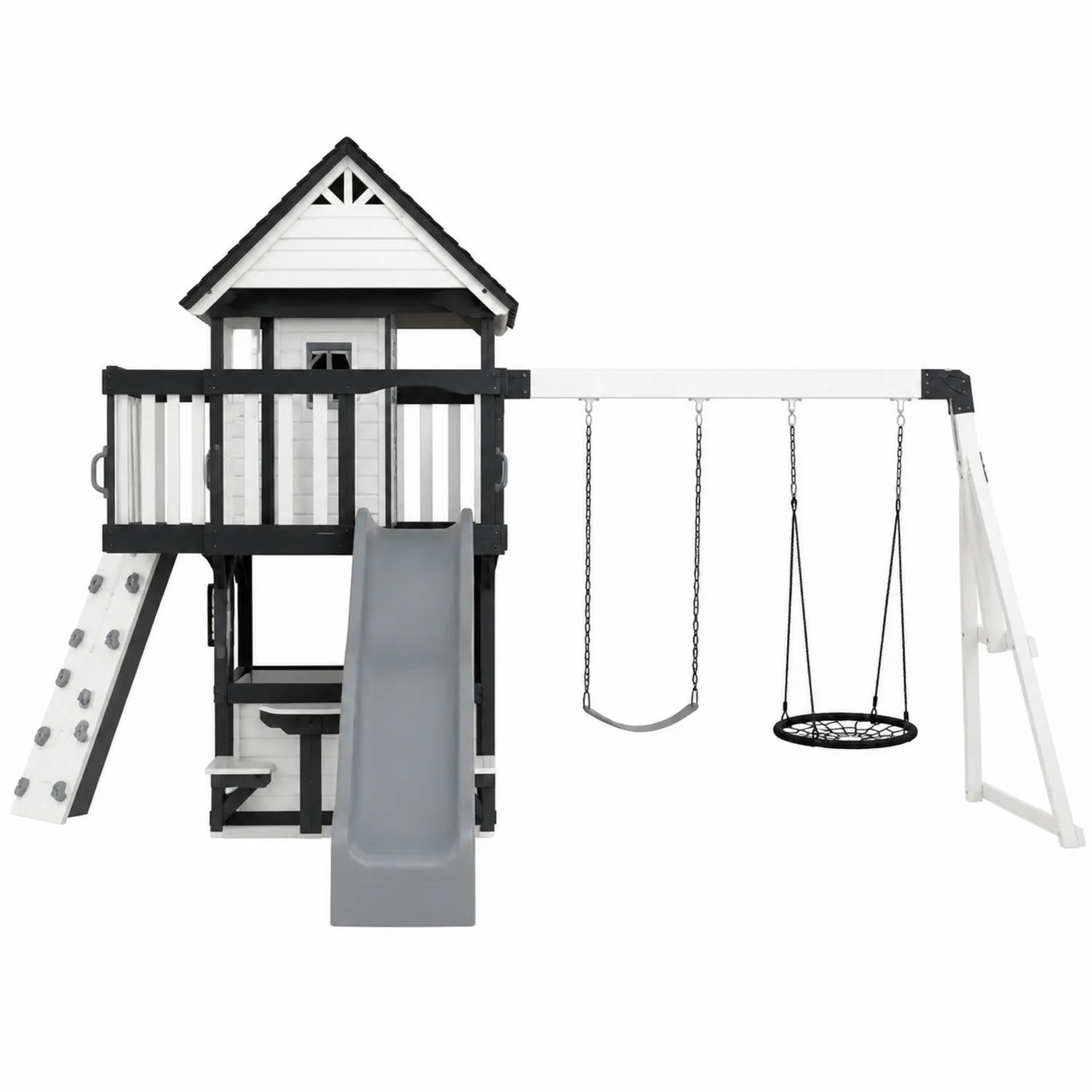 Aire de jeux en bois avec balançoire et toboggan en plastique HDPE