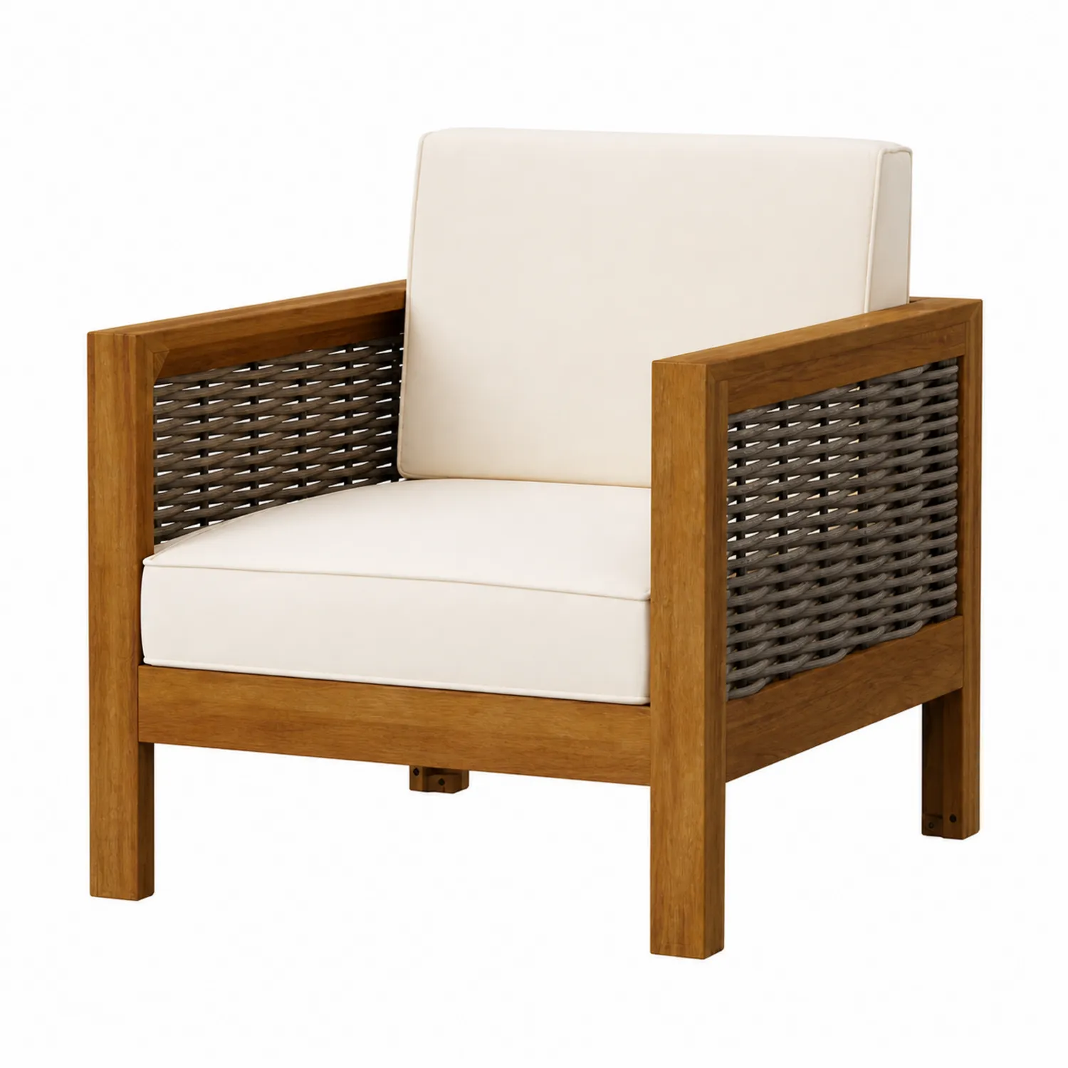 Fauteuil en bois d'acacia et polypropylène beige et gris