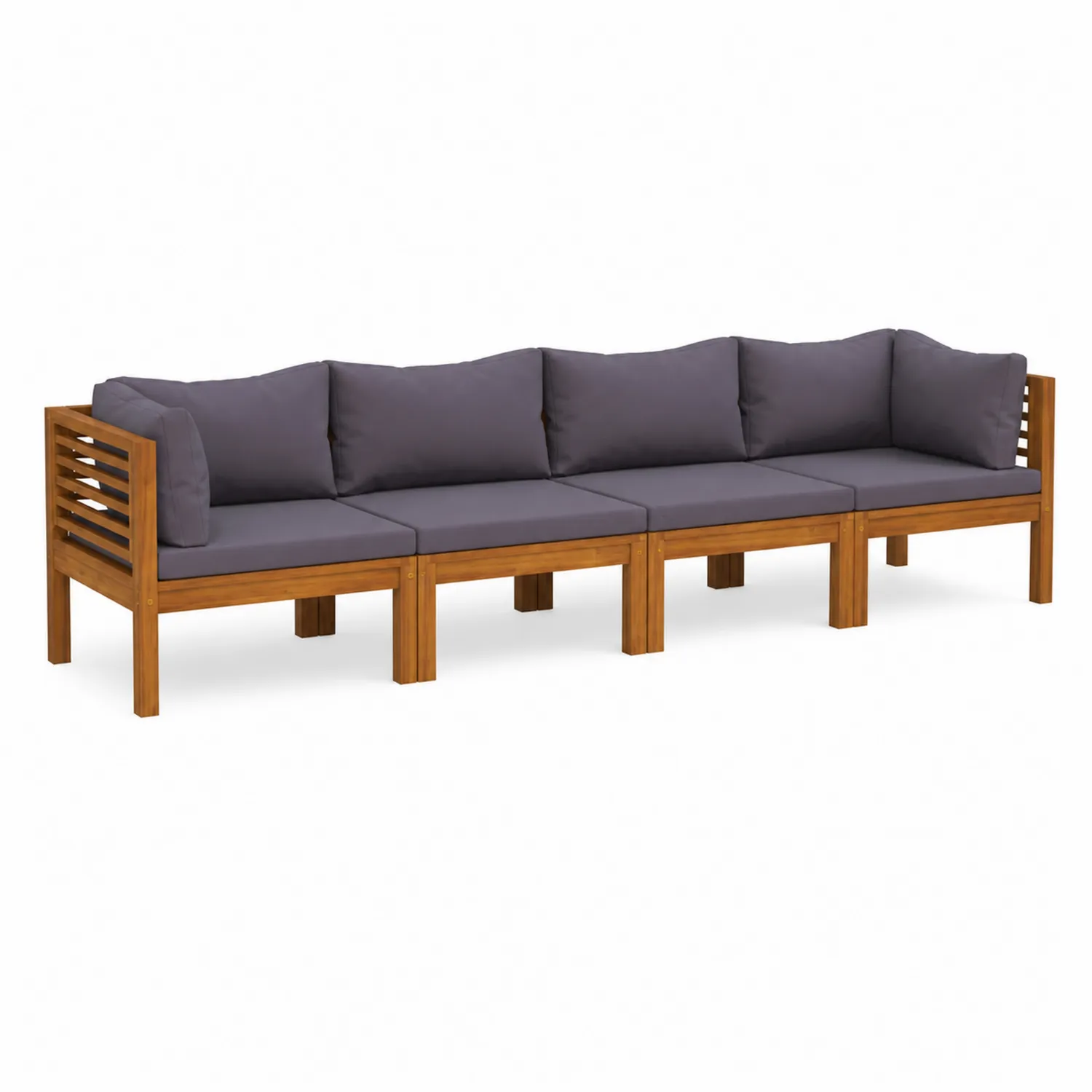 Canapé d'angle extérieur 4 places en bois avec coussins en polyester