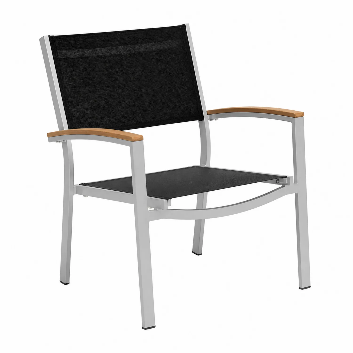 Chaise de jardin en aluminium avec accoudoirs en teck, Noir