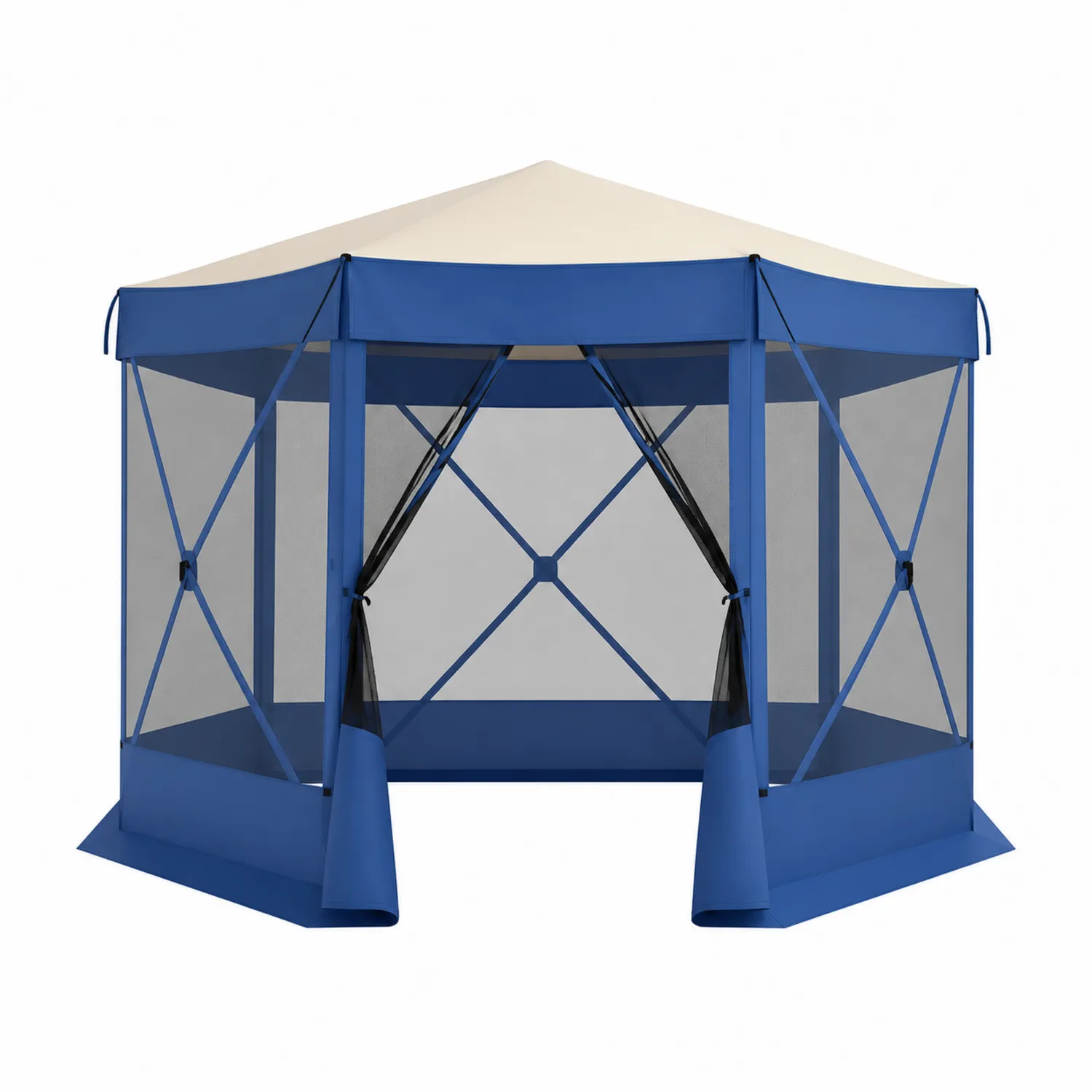 Tente de jardin hexagonale en acier et polyester Bleu/Beige