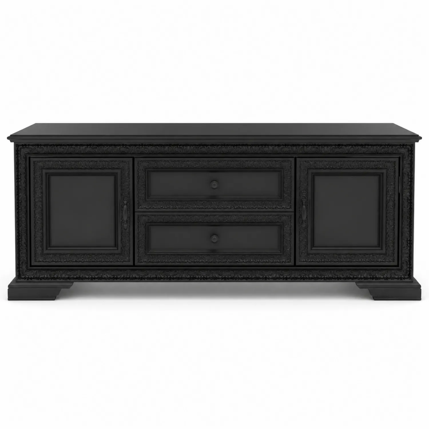 Meuble TV en bois noir avec deux portes et deux tiroirs 140x40x50 cm