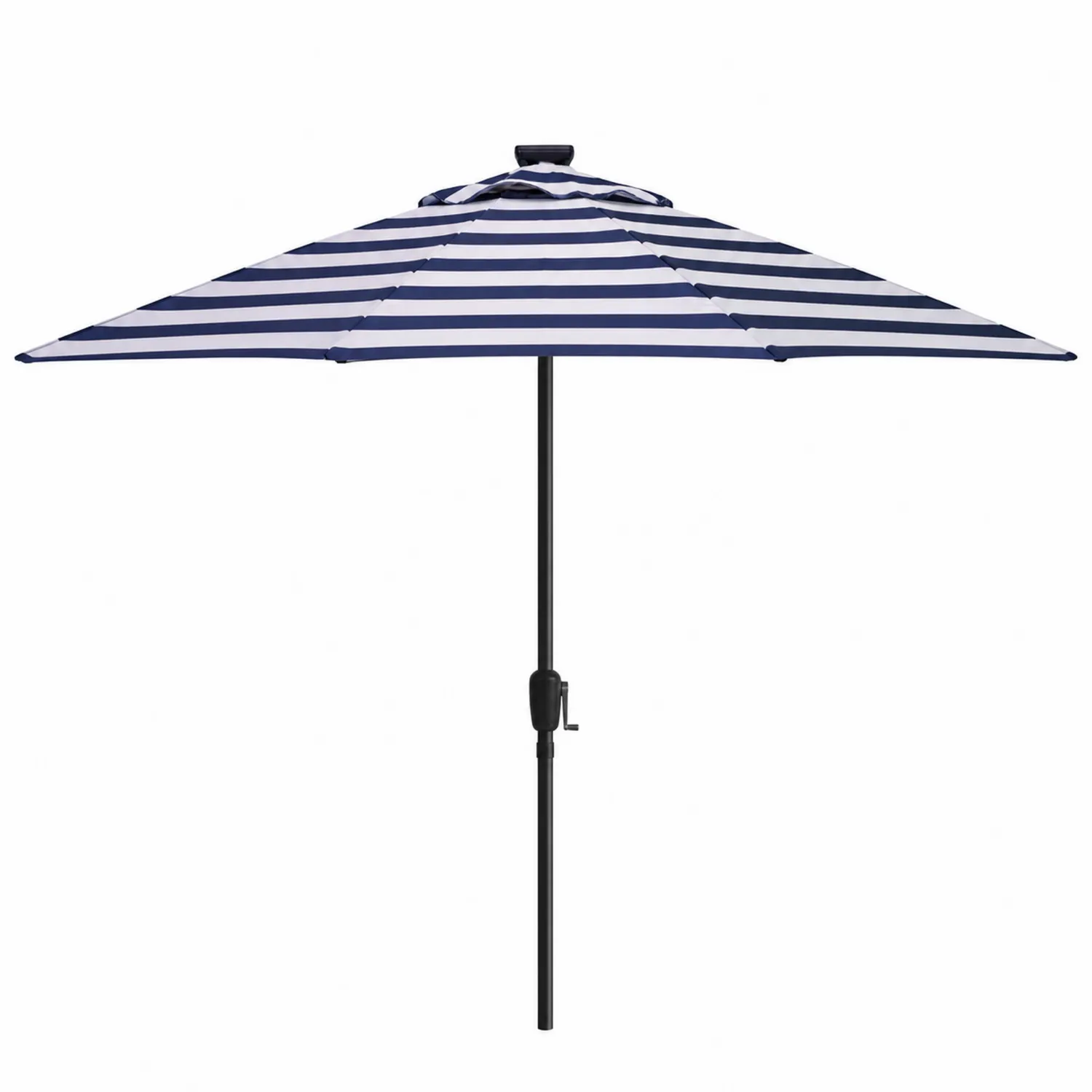 Parasol de jardin rayé bleu/blanc en plastique avec mât en acier
