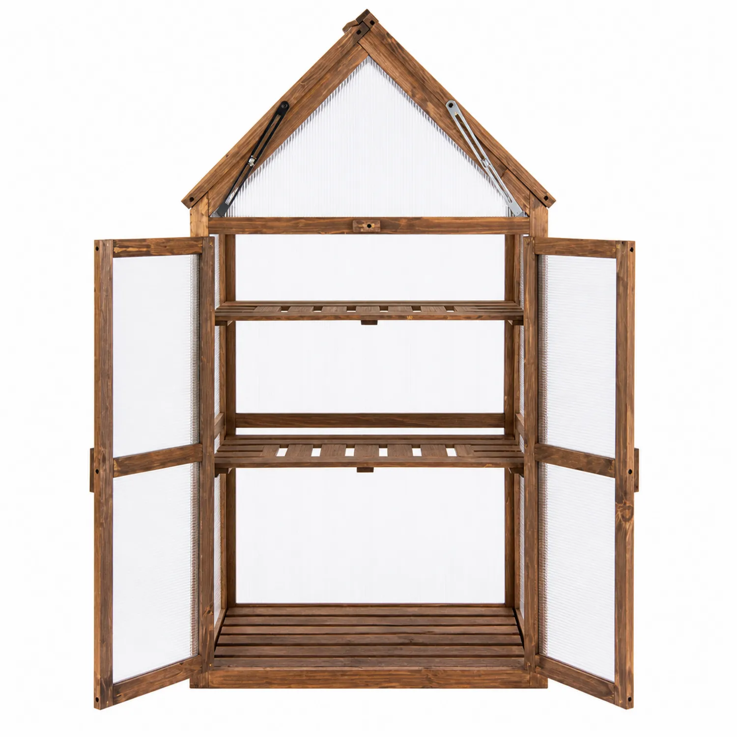 Serre en bois avec panneaux en polycarbonate à 2 étagères