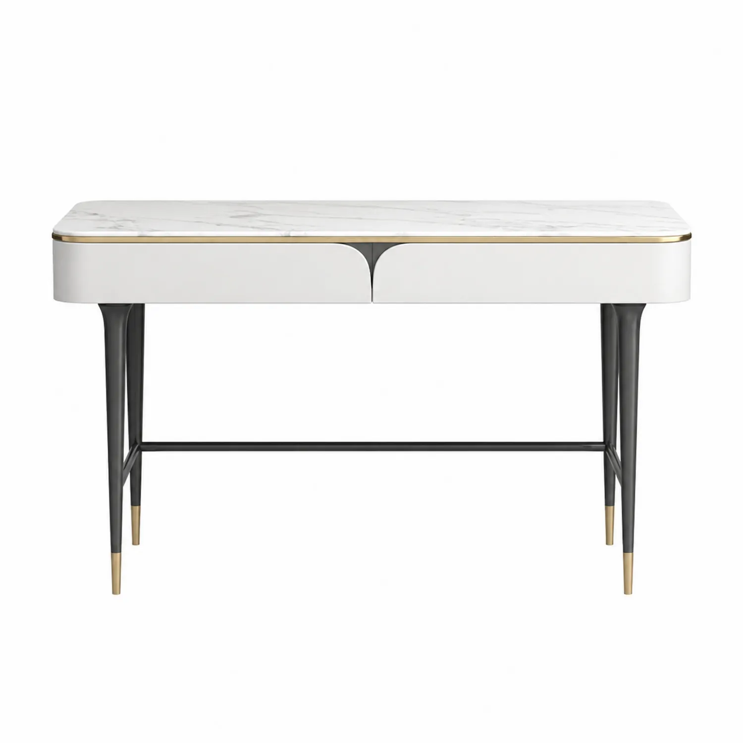 Table de maquillage en marbre et métal avec pieds noirs