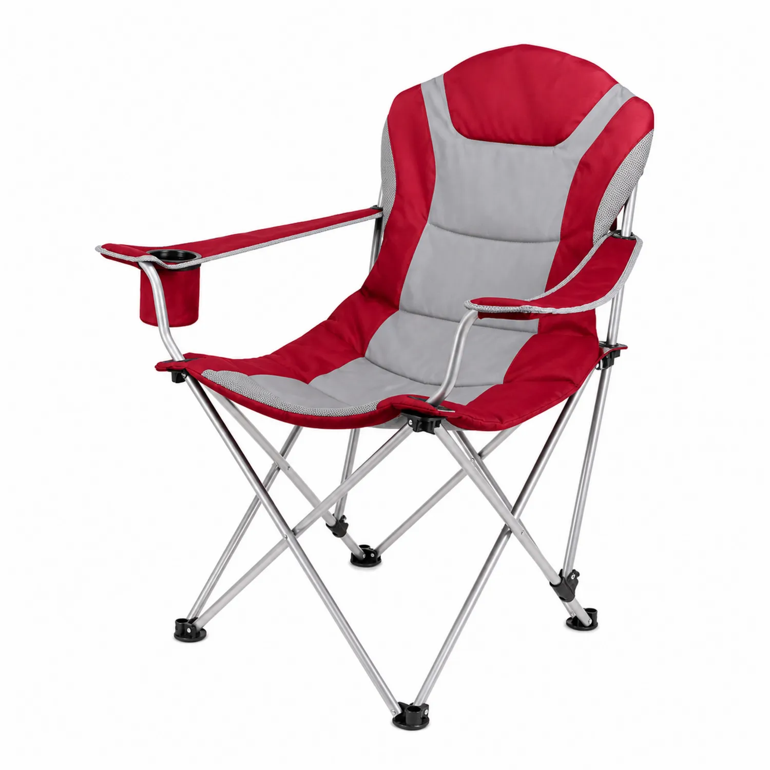 Chaise pliante en métal et polyester Rouge/Gris avec porte-gobelet