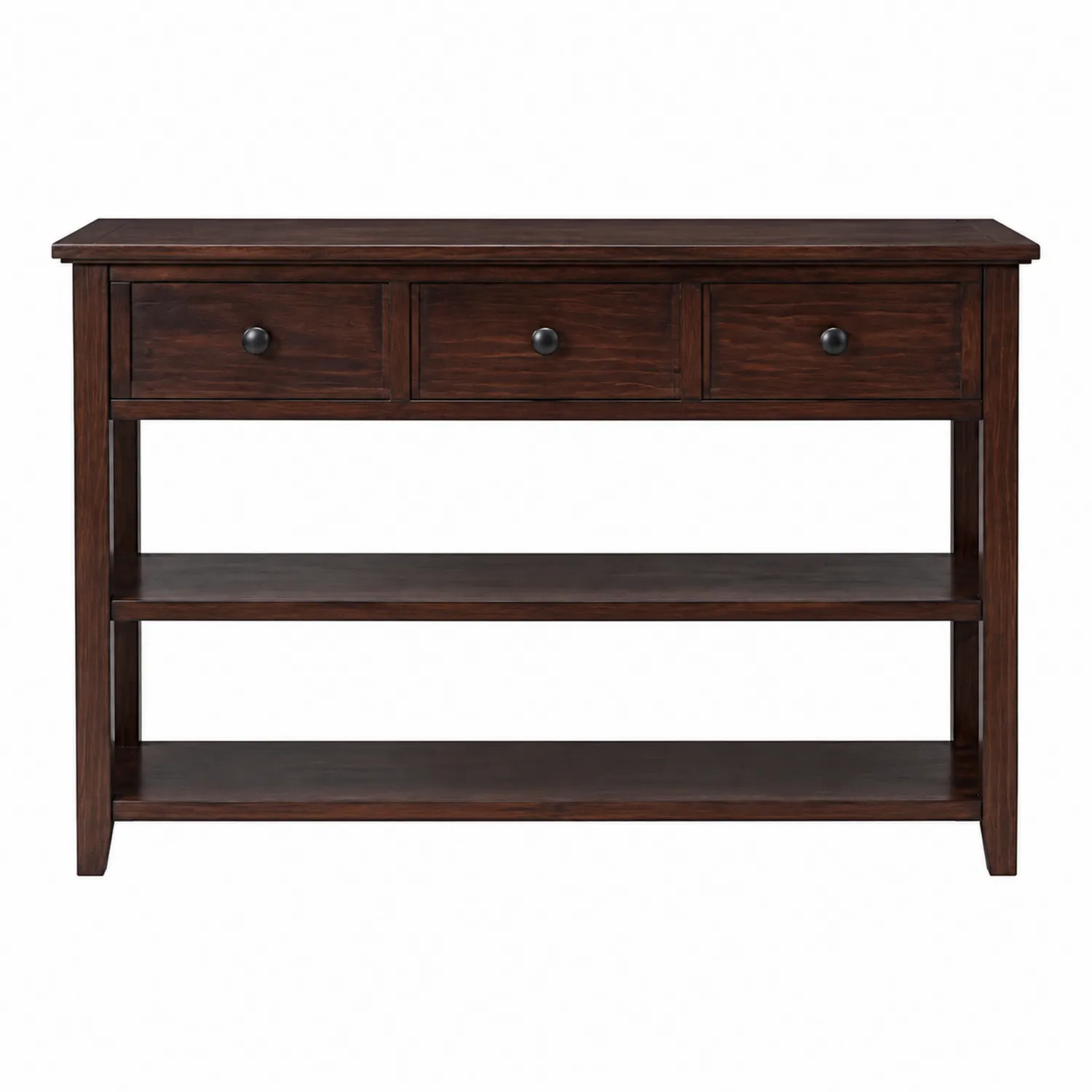 Console en bois massif avec 3 tiroirs, couleur Marron