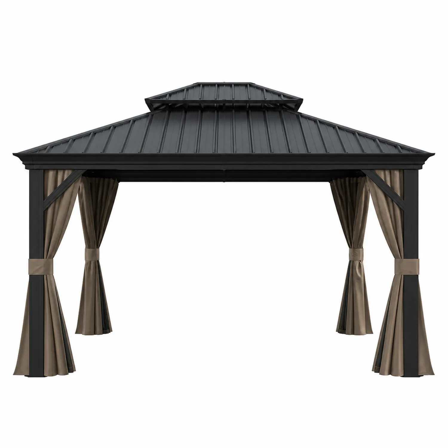 Pavillon en aluminium avec toit en acier et rideaux 400x300 cm Noir/Bronze