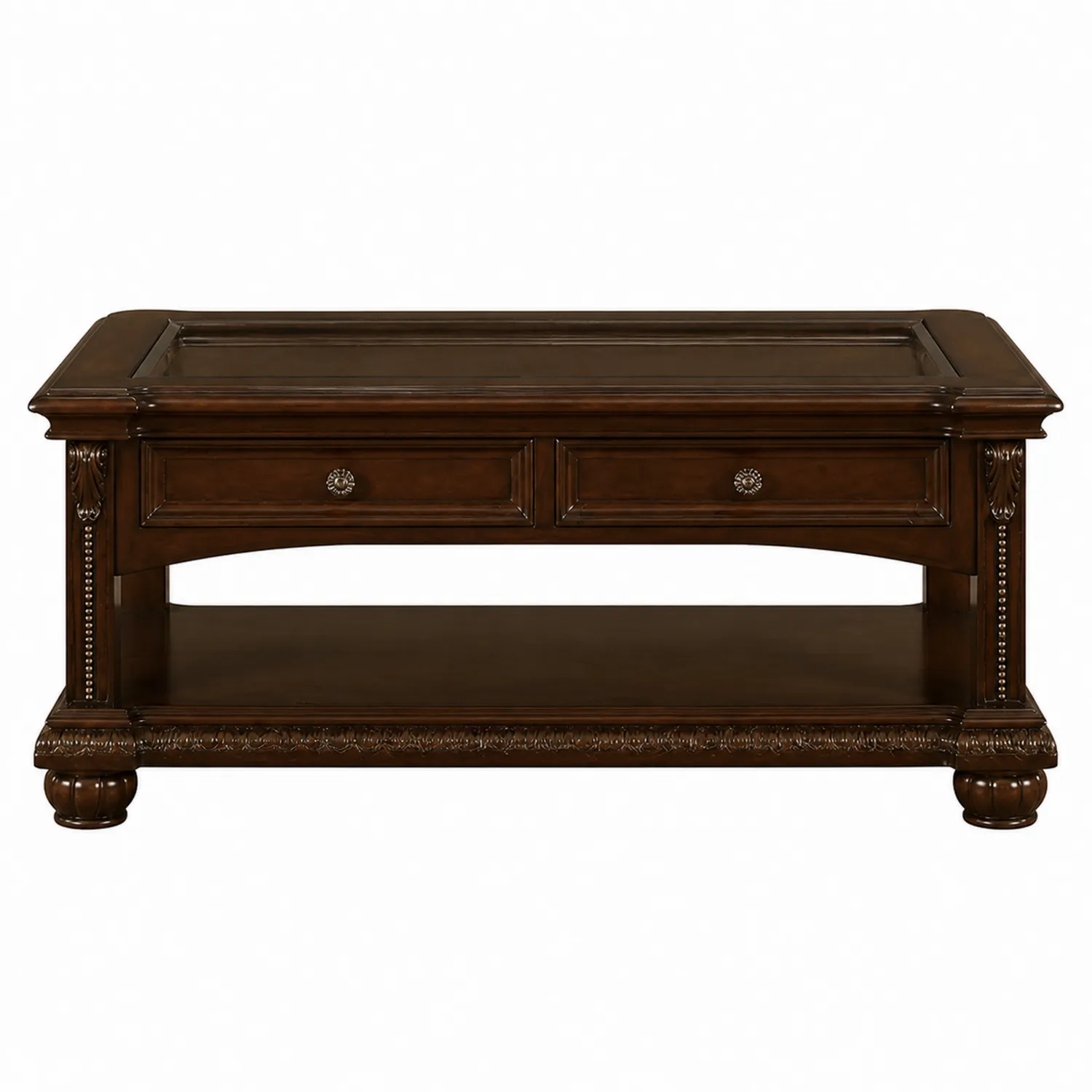 Table basse en bois avec tiroirs et étagère Marron