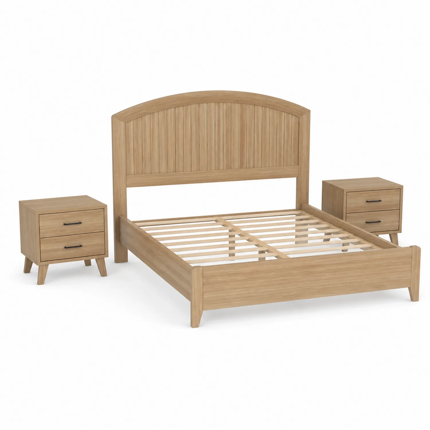 Ensemble de chambre en bois avec lit double et tables de chevet 200x160 cm