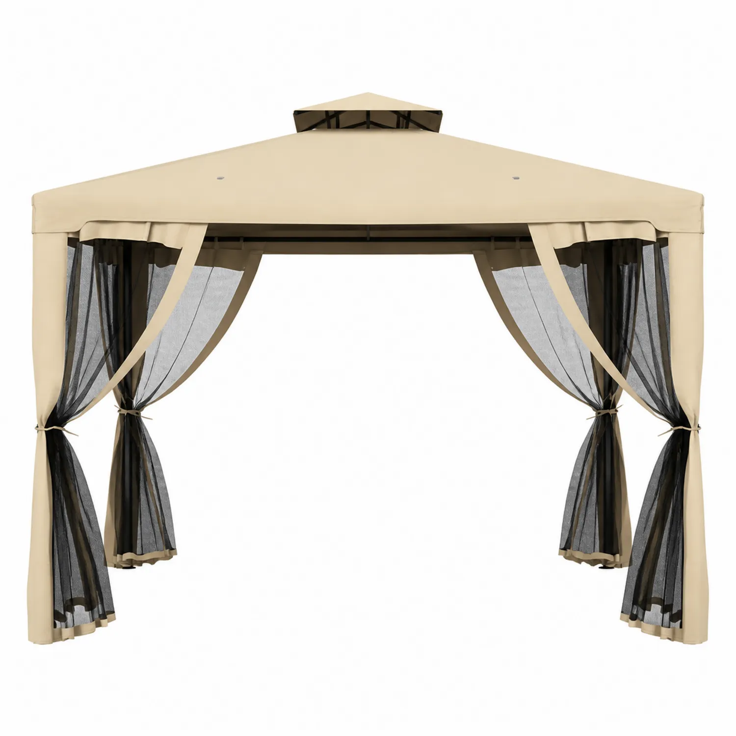 Tonnelle de Jardin 3x3m en Acier et Polyester Beige avec Moustiquaire Noire