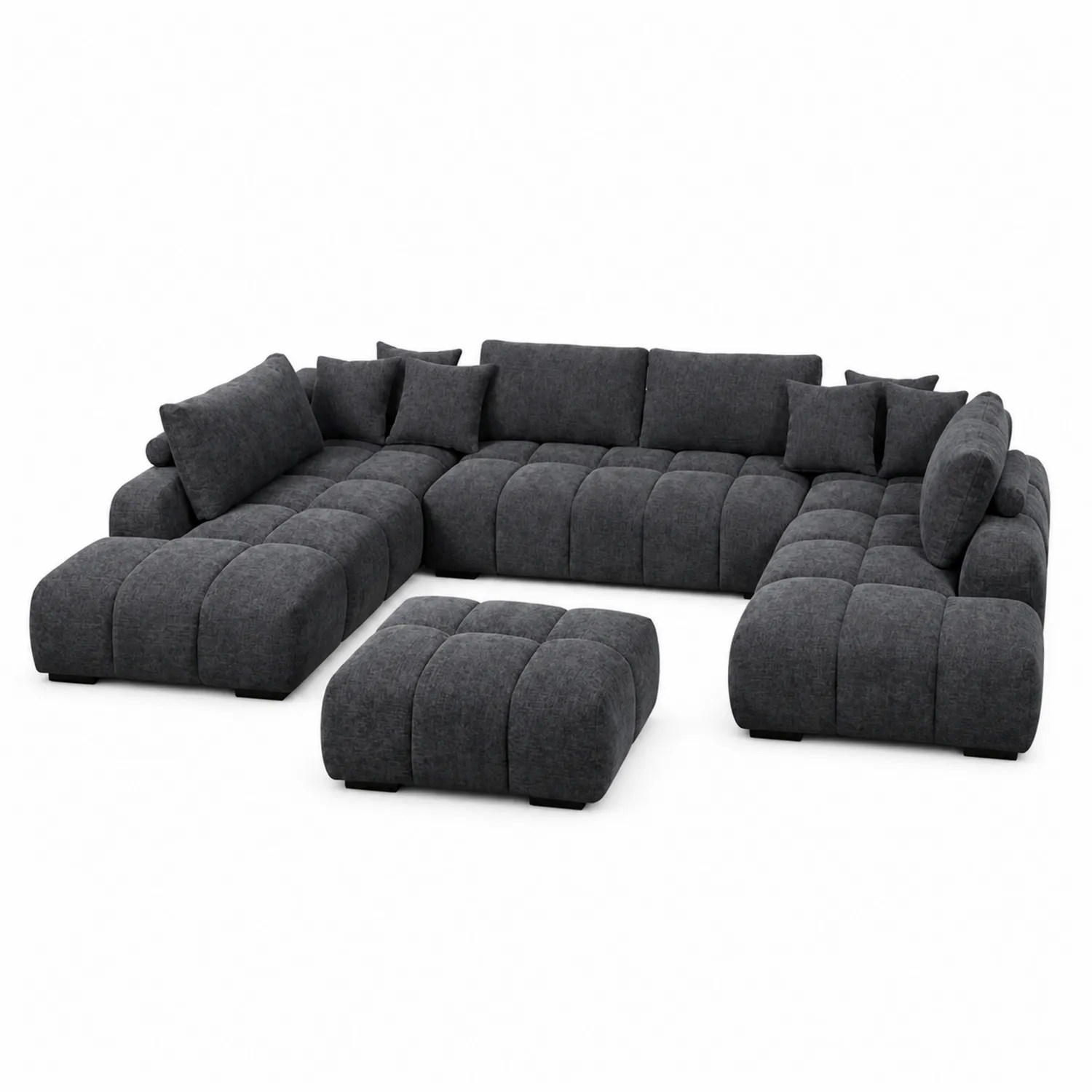 Canapé d'angle modulable en U avec pouf en tissu gris foncé