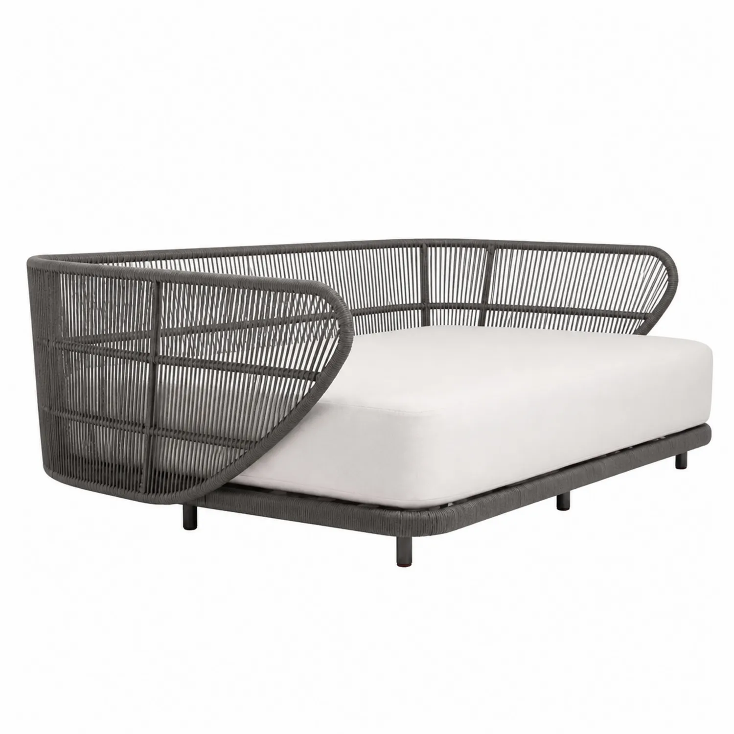 Canapé en résine tressée gris avec coussin beige