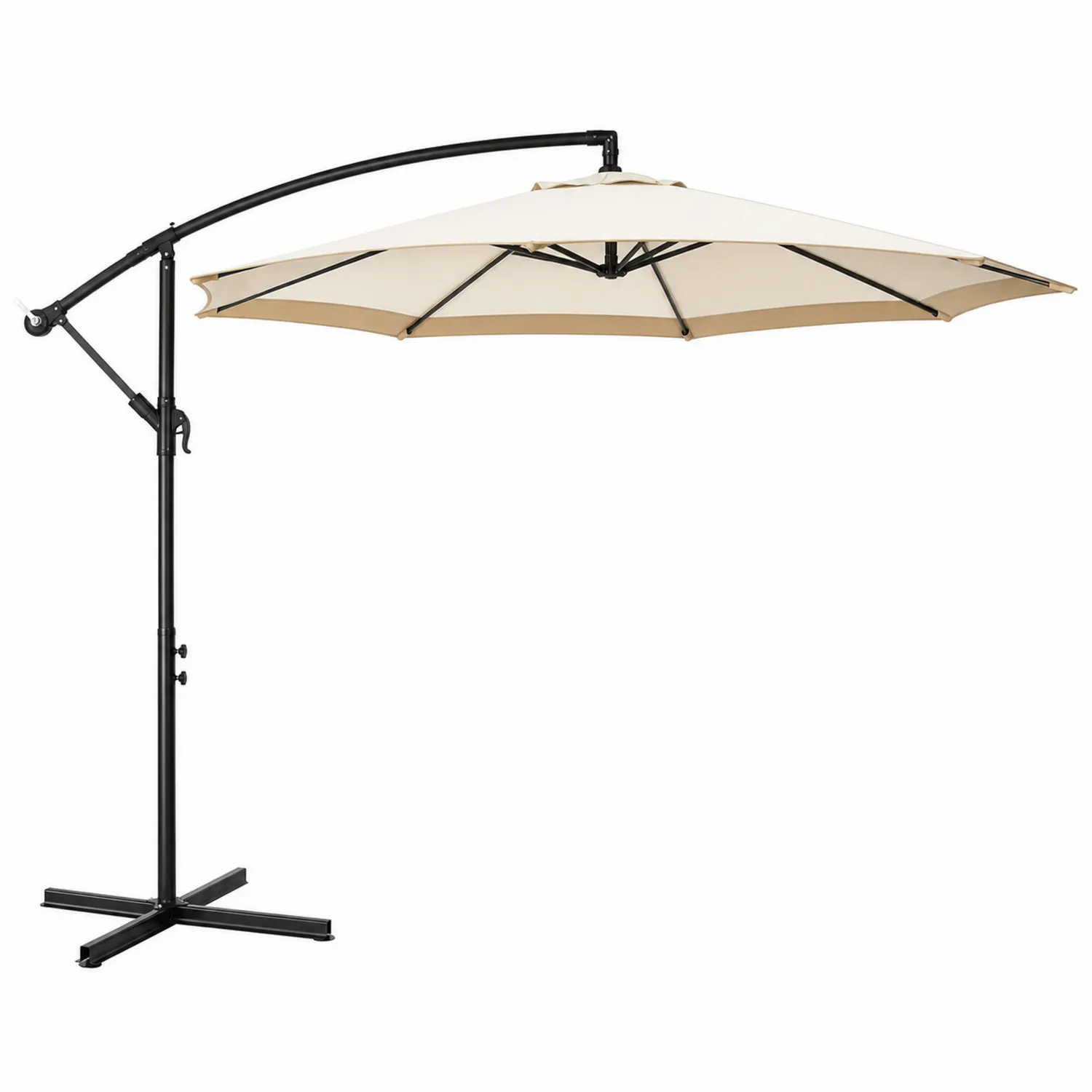 Parasol à bras latéral rond 3m en tissu polyester beige et structure métallique
