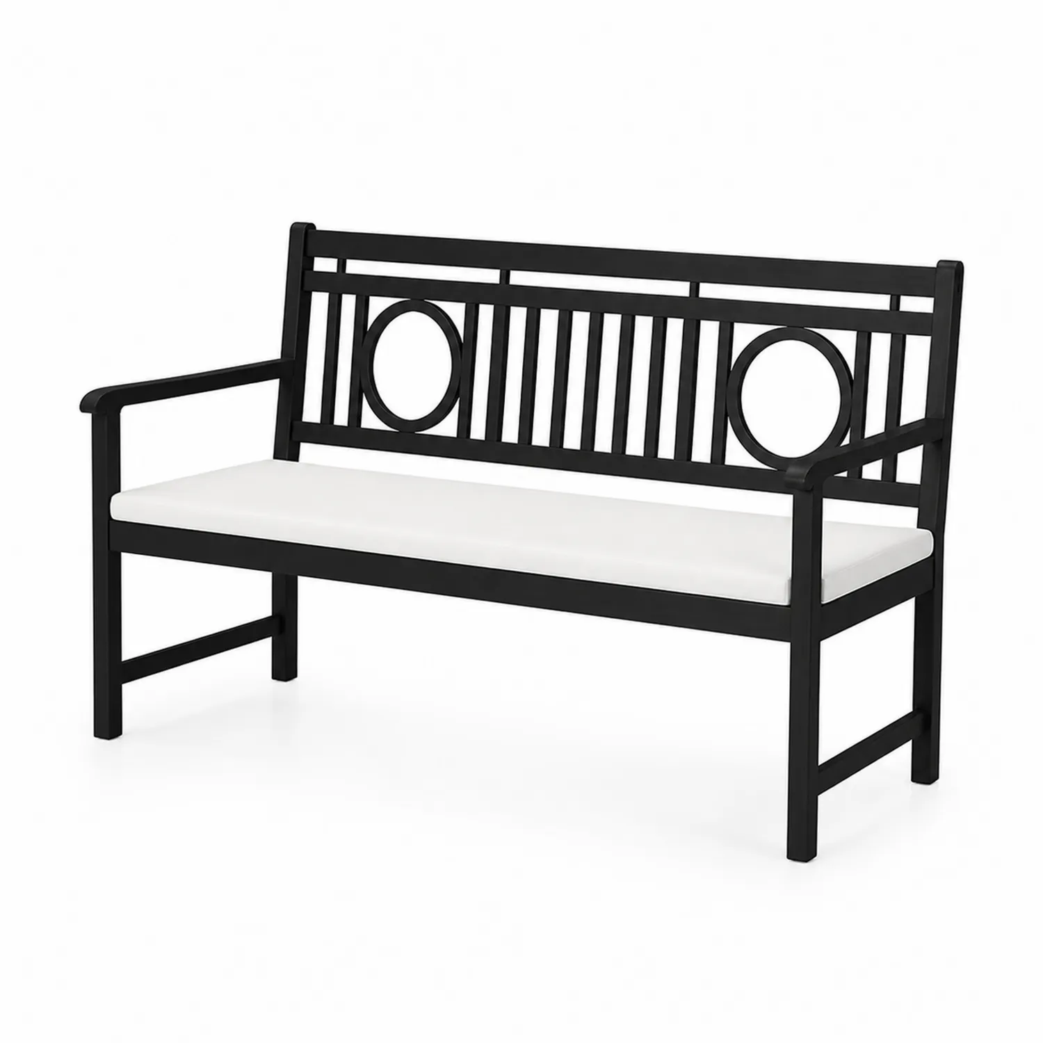 Banc de jardin en métal avec coussin blanc 160 cm extérieur