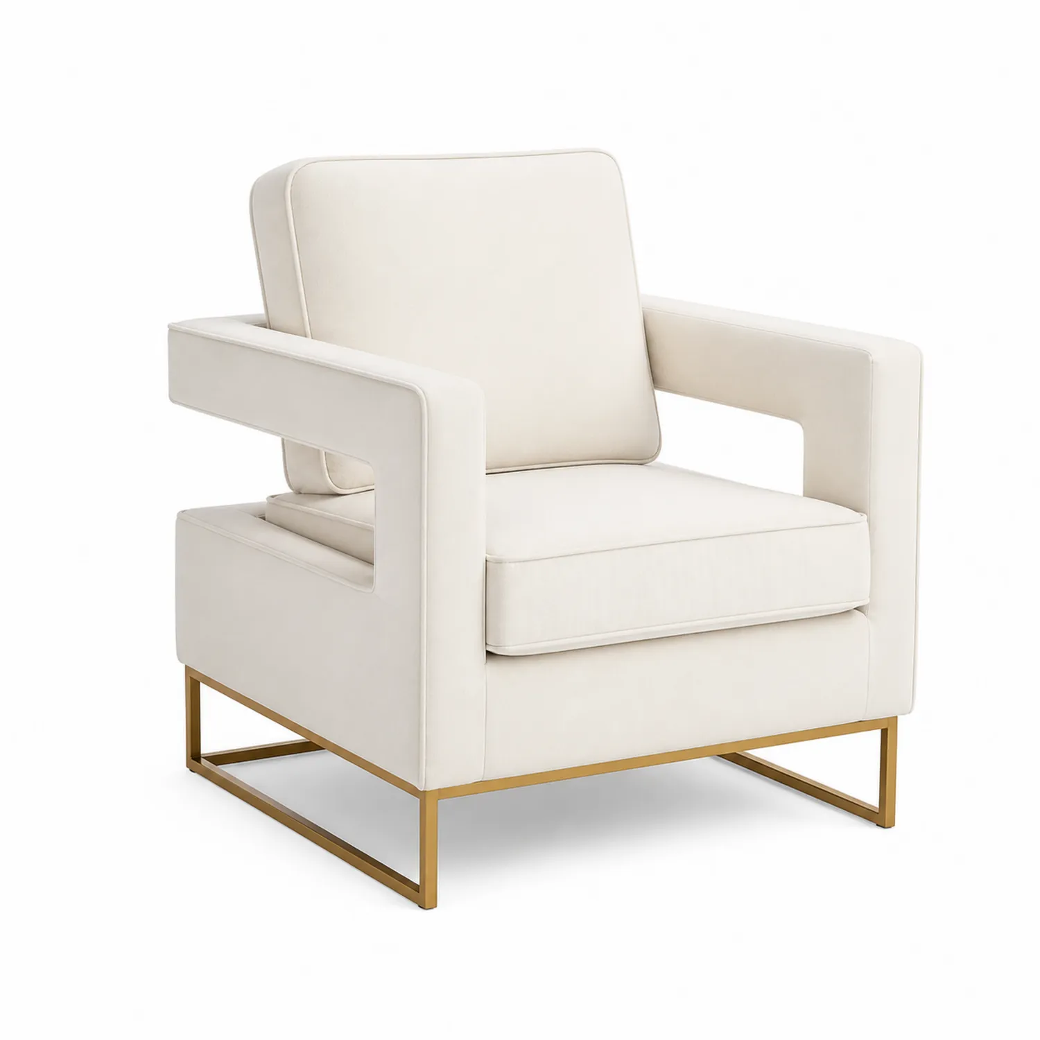 Fauteuil en Similicuir Crème avec Cadre en Métal Doré