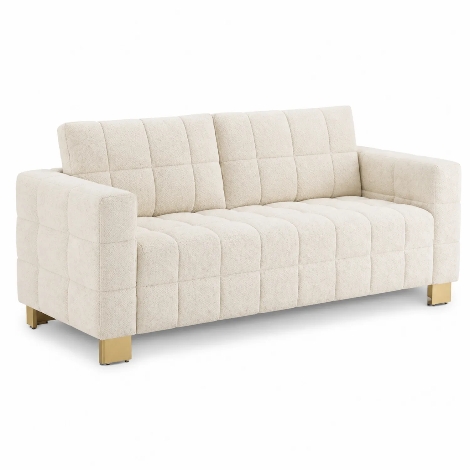 Canapé en tissu polyester beige avec pieds en métal