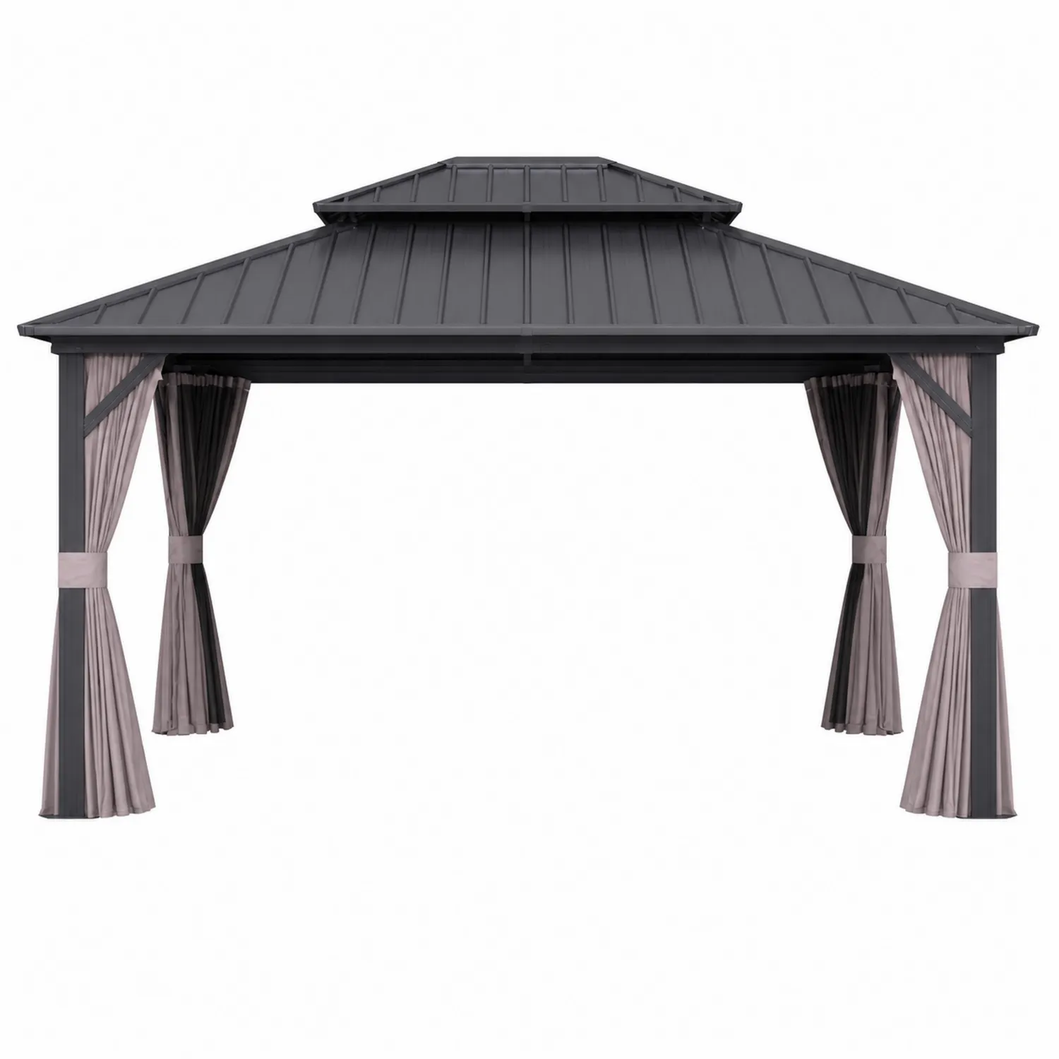 Pavillon en métal avec toit en aluminium et rideaux en polyester Noir 300x400 cm