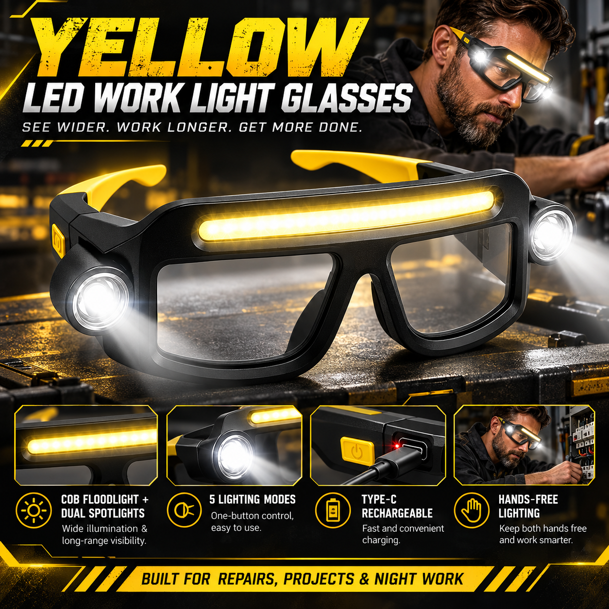 Rechargeable LED Headlamp Glasses