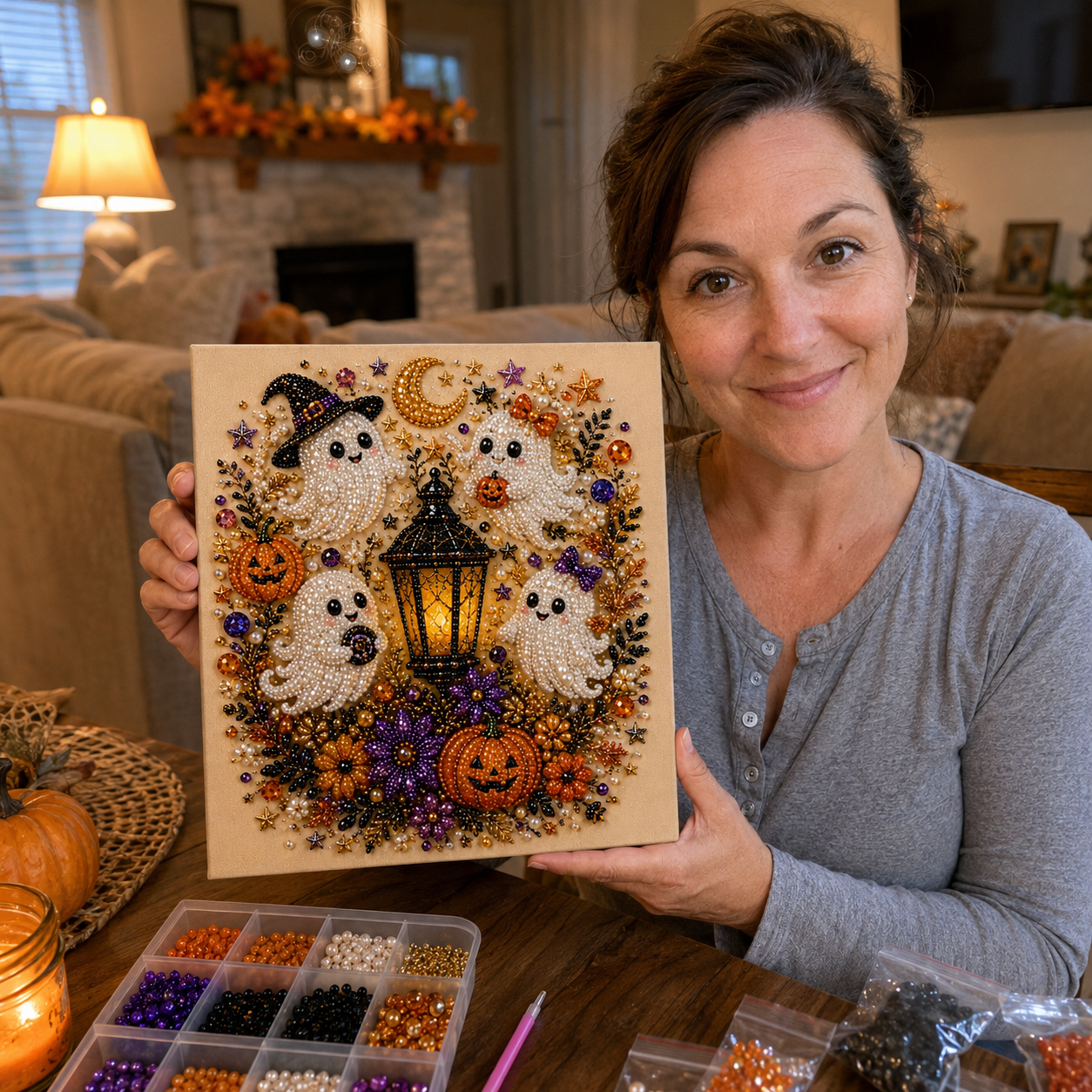 💥 Last Day 49% OFF – 👻✨ Halloween Pearl Art DIY Kit – Turn Tiny Pearls into Spooky-Cute Magic